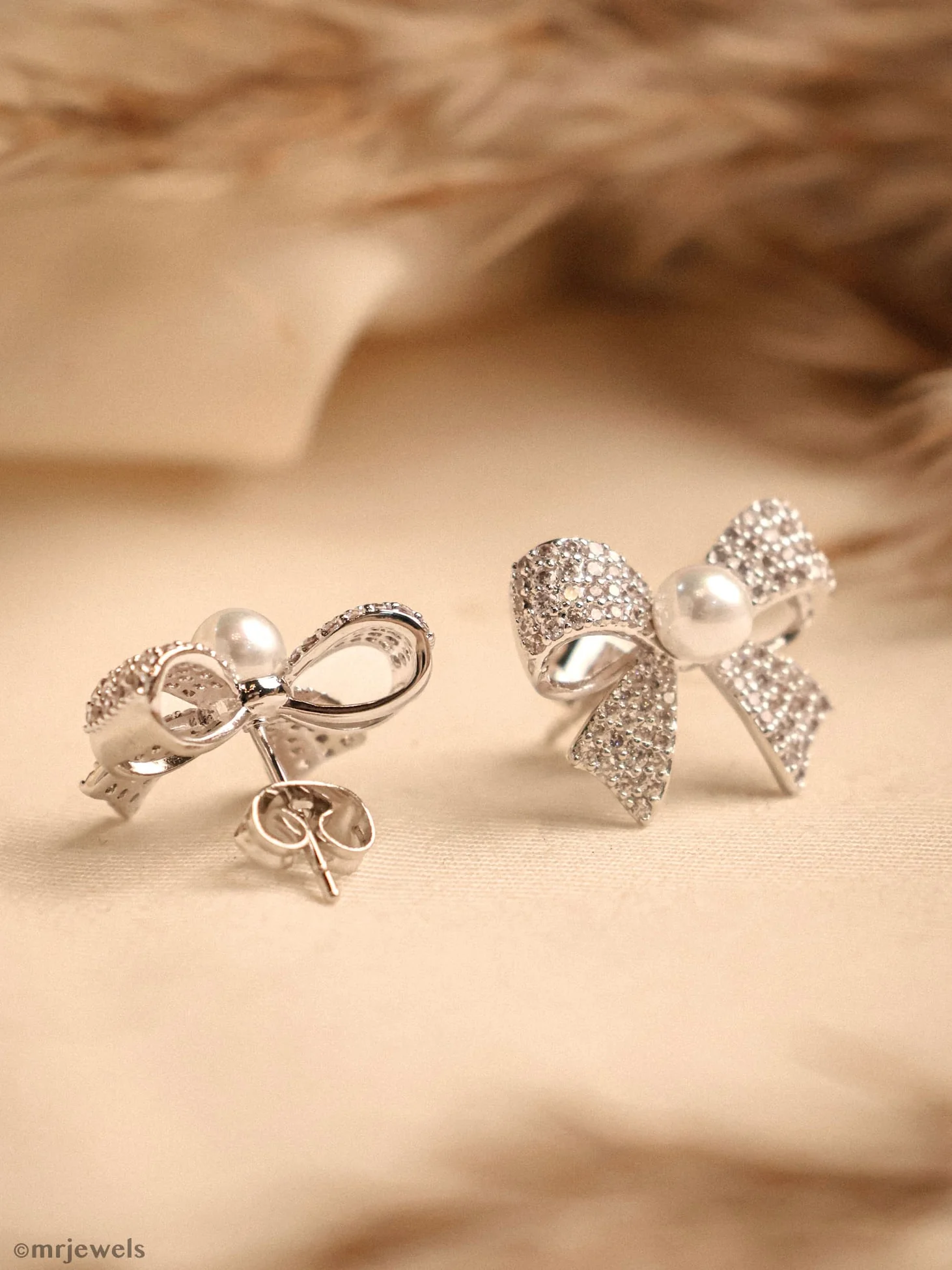Seraphina Sparkling Bow Pearl Earrings - Image 2