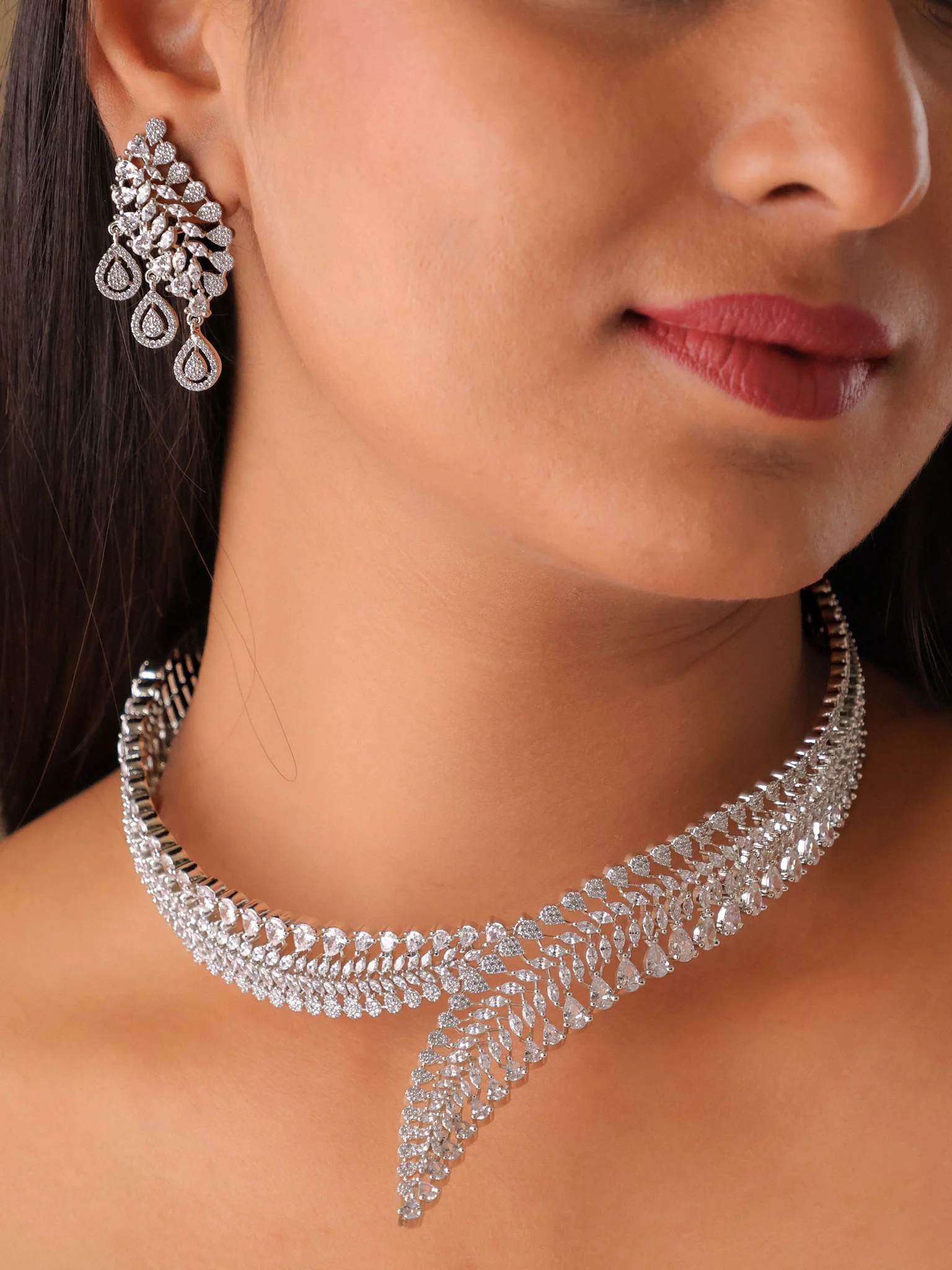 Seraphine CZ Cascade Necklace Set - Image 4