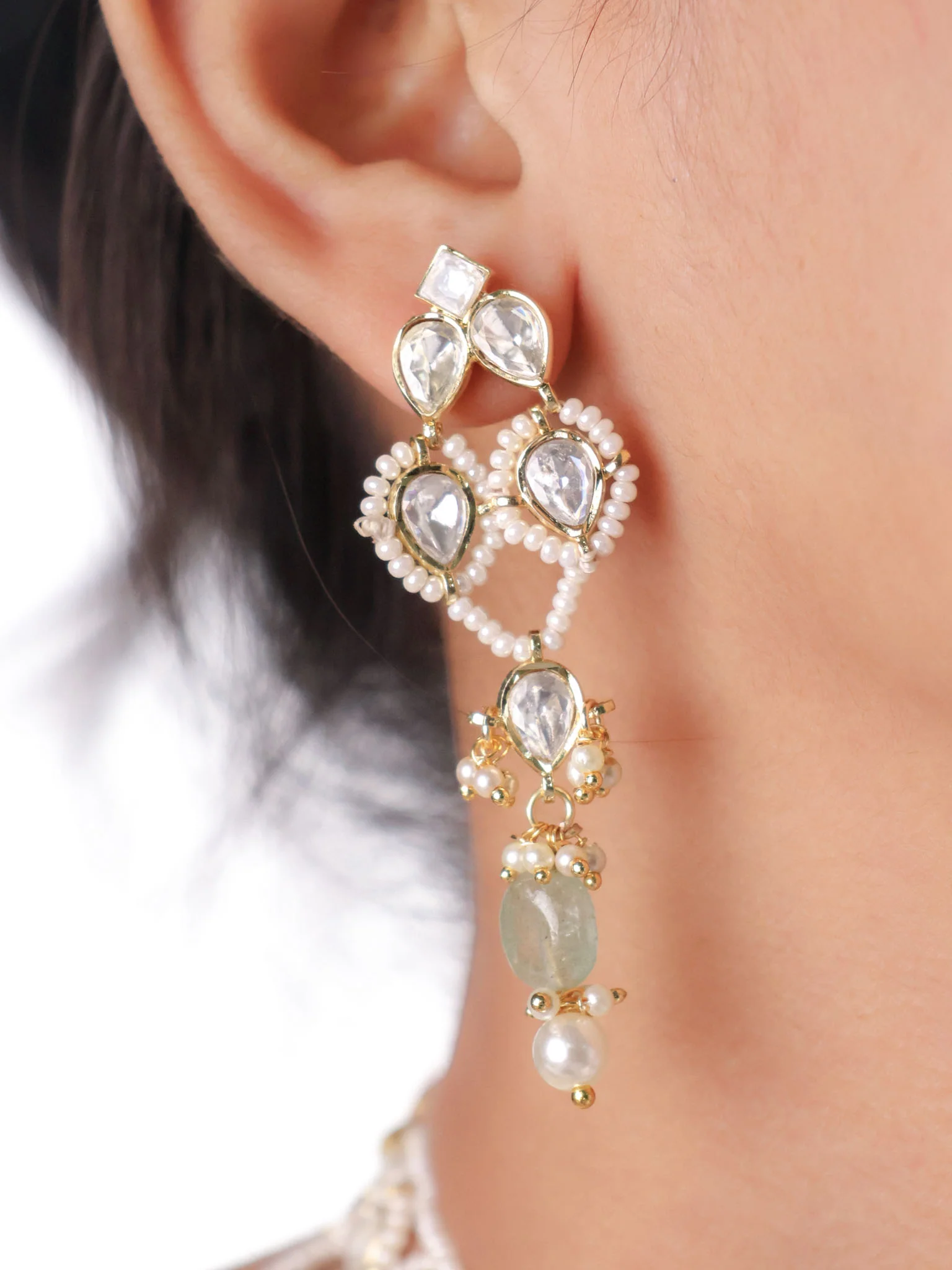Sovereign Sheen Kundan Pearl Jaal Choker – Mint Drops Set - Image 3
