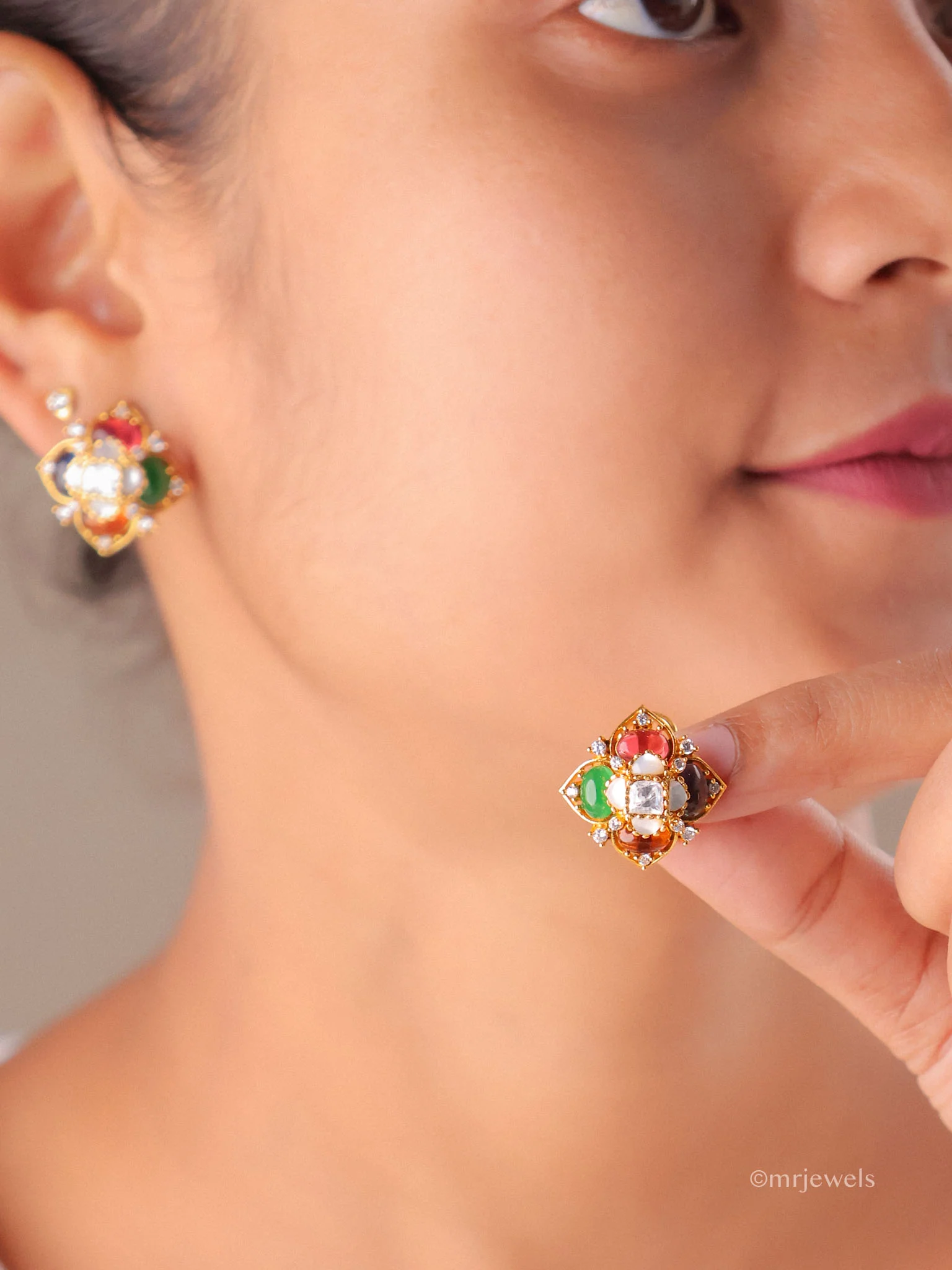 Statement Floral Stud Earrings - Image 2