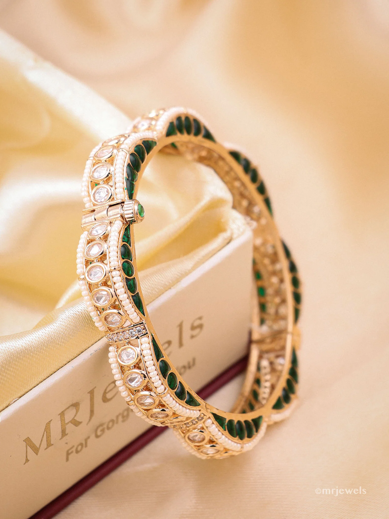 Statement Pearl Polki Bangle -openable - Image 3
