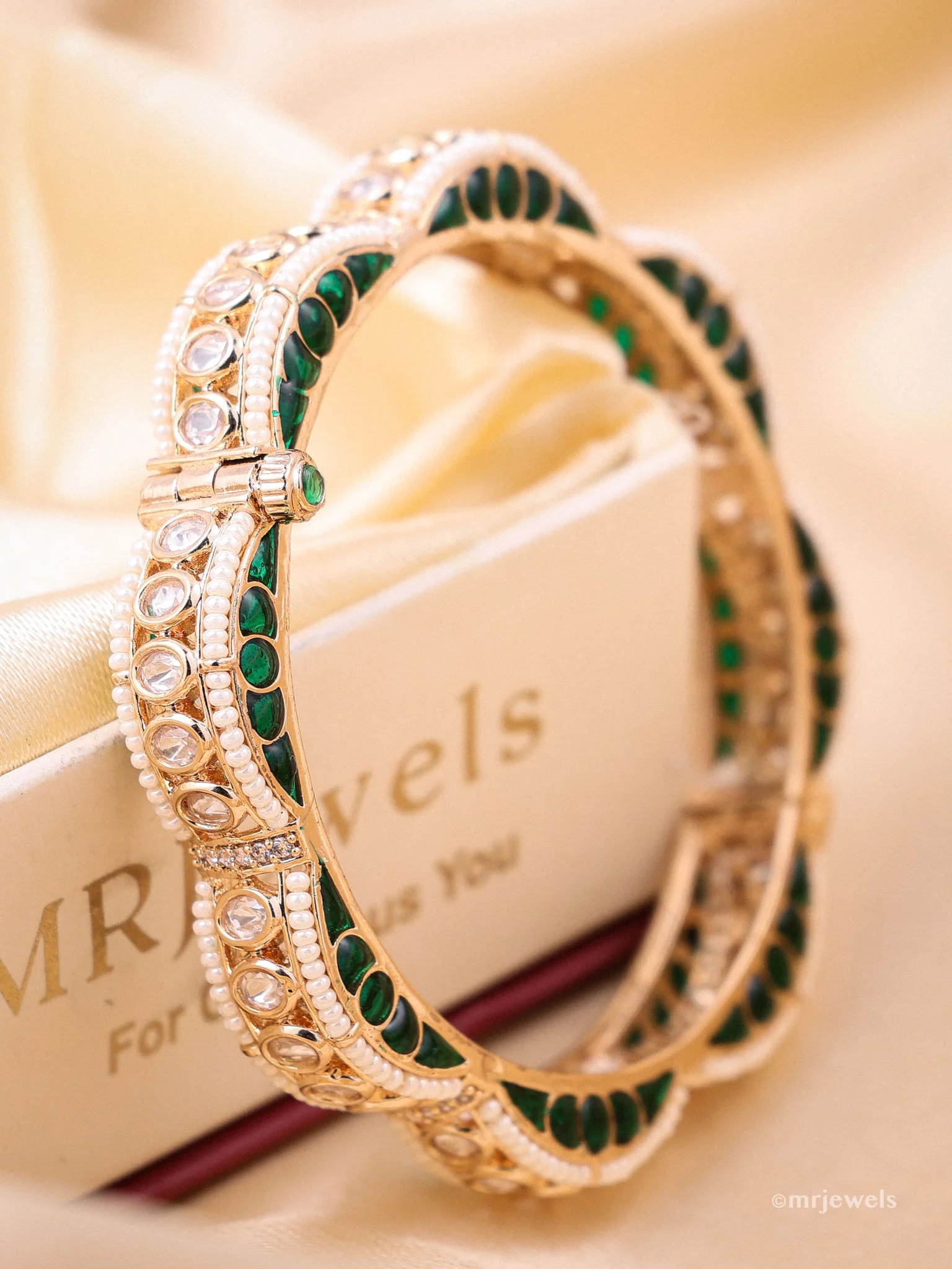 Statement Pearl Polki Bangle -openable - Image 4