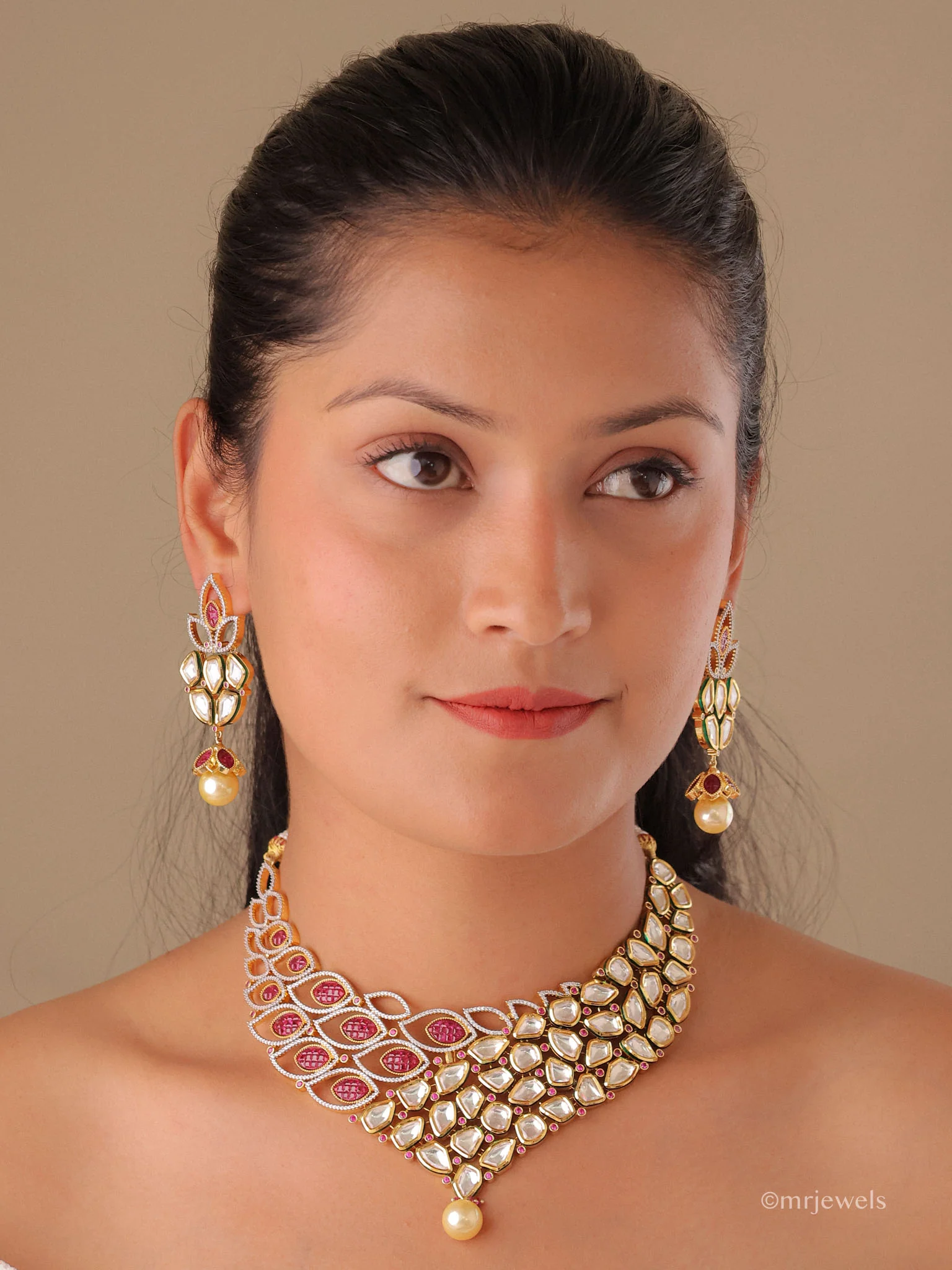Statement Polki Necklace Set with Pearl Drop