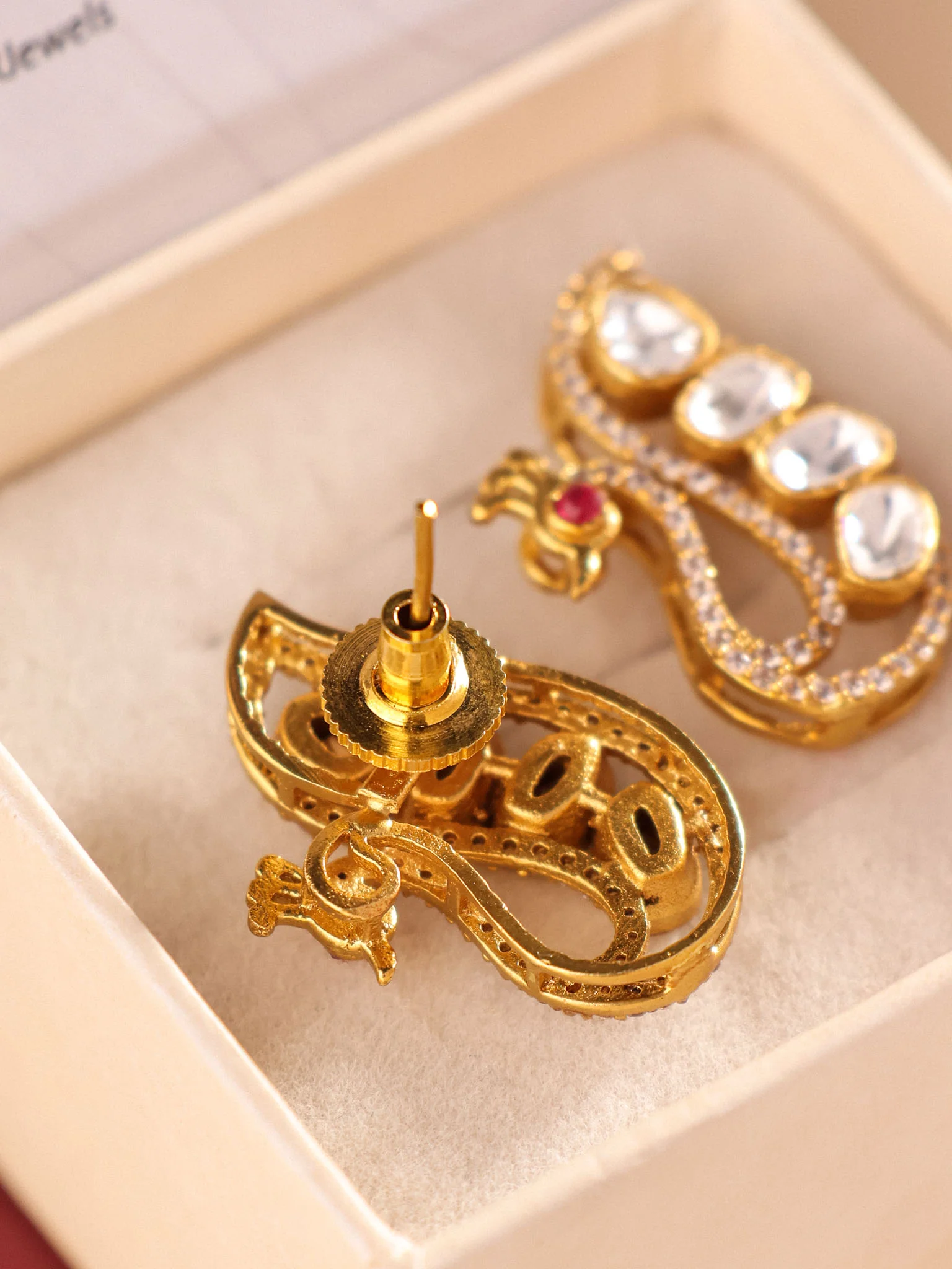 Swarna Mayura Kundan Stud Earrings - Image 2