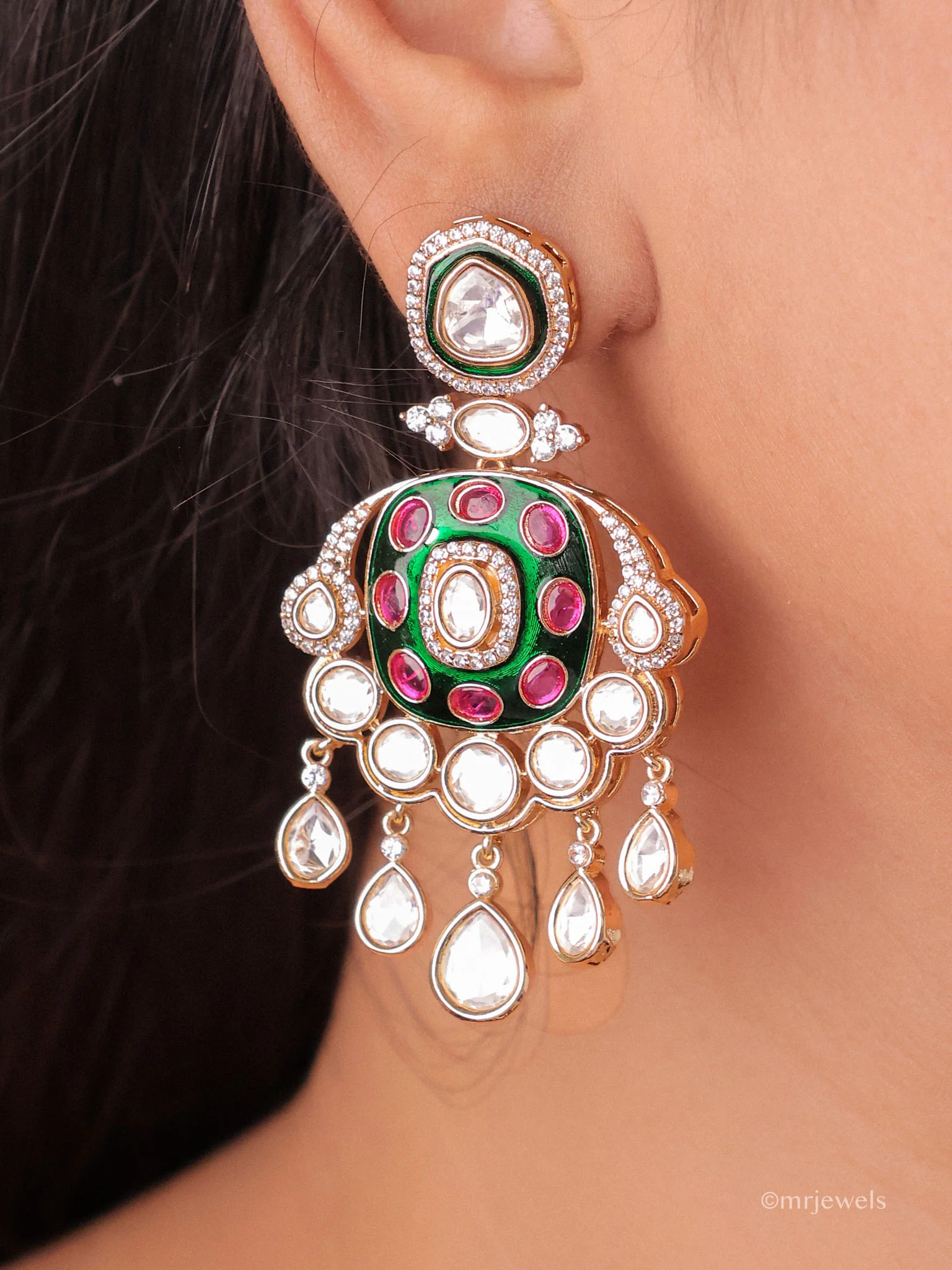 Tarini Enamel Dangler Earrings - Image 3
