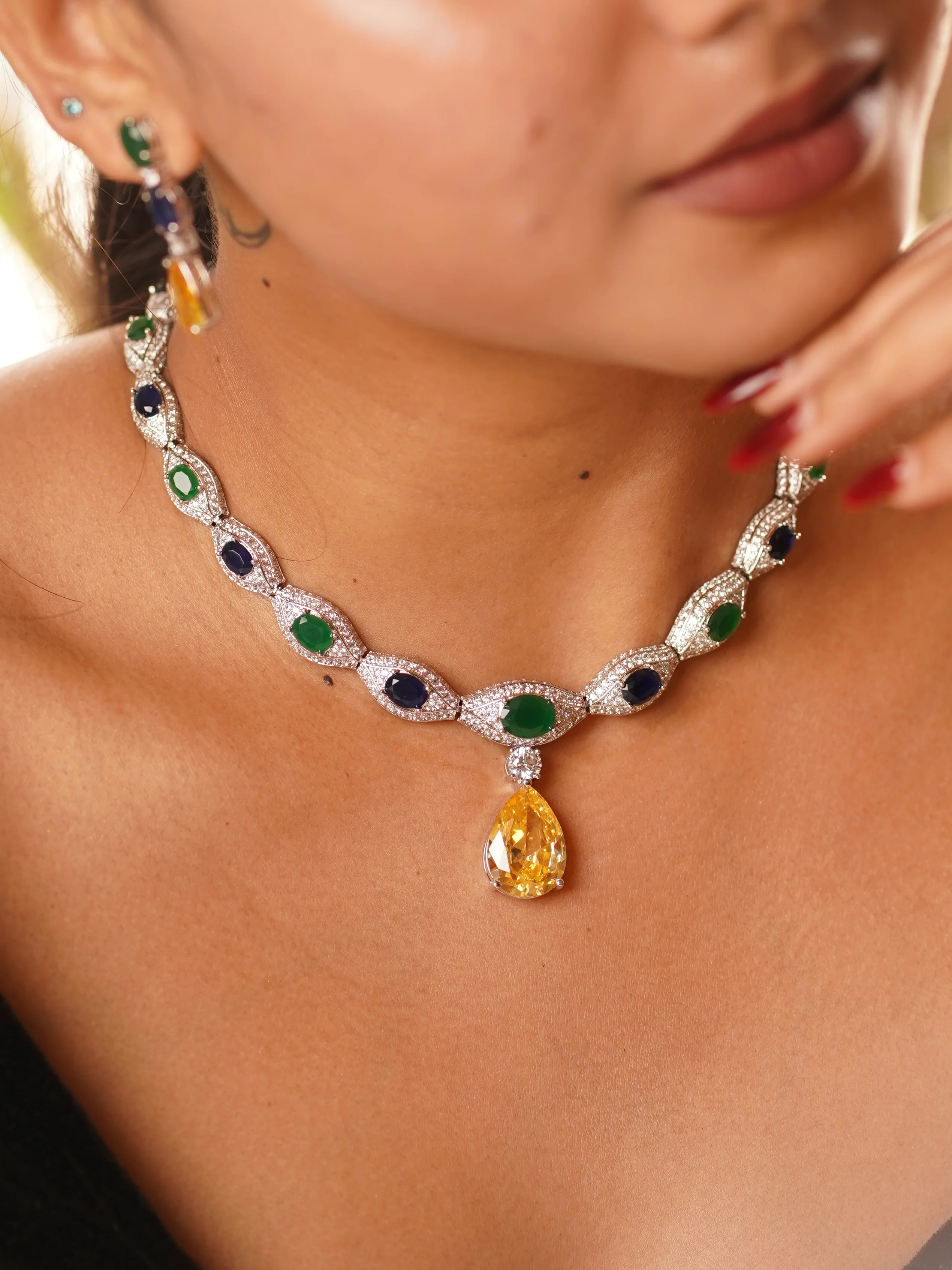 The Royal Prism Parure – Luxe Emerald, Sapphire & Citrine Ensemble