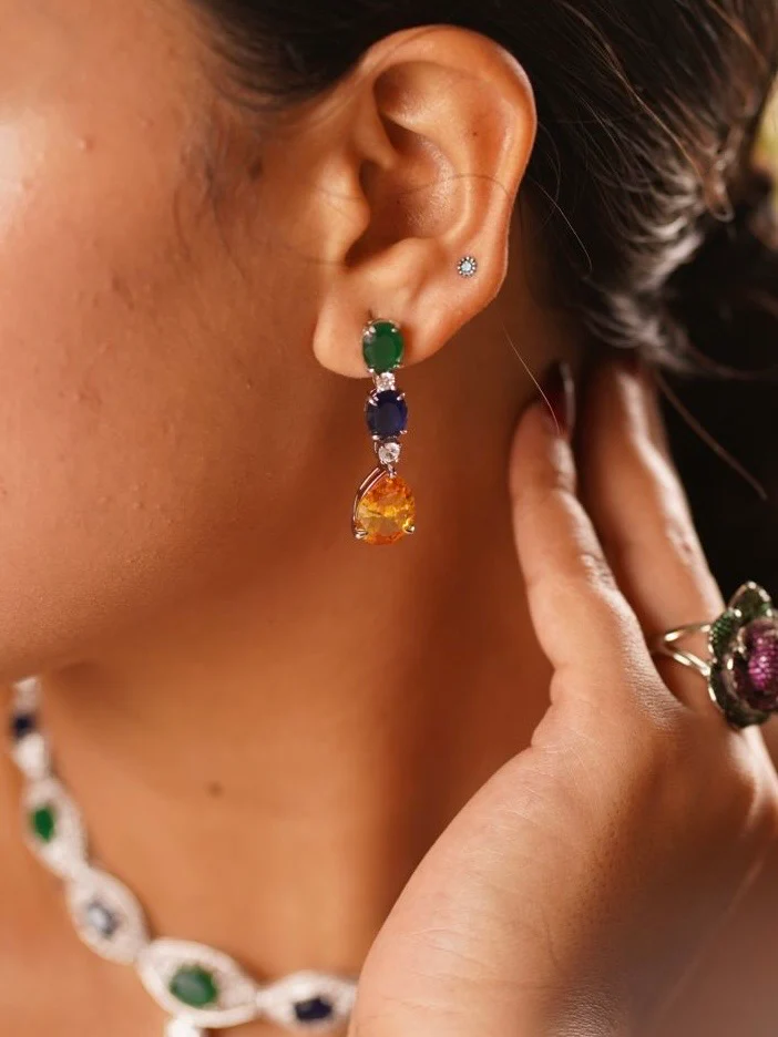 The Royal Prism Parure – Luxe Emerald, Sapphire & Citrine Ensemble - Image 3