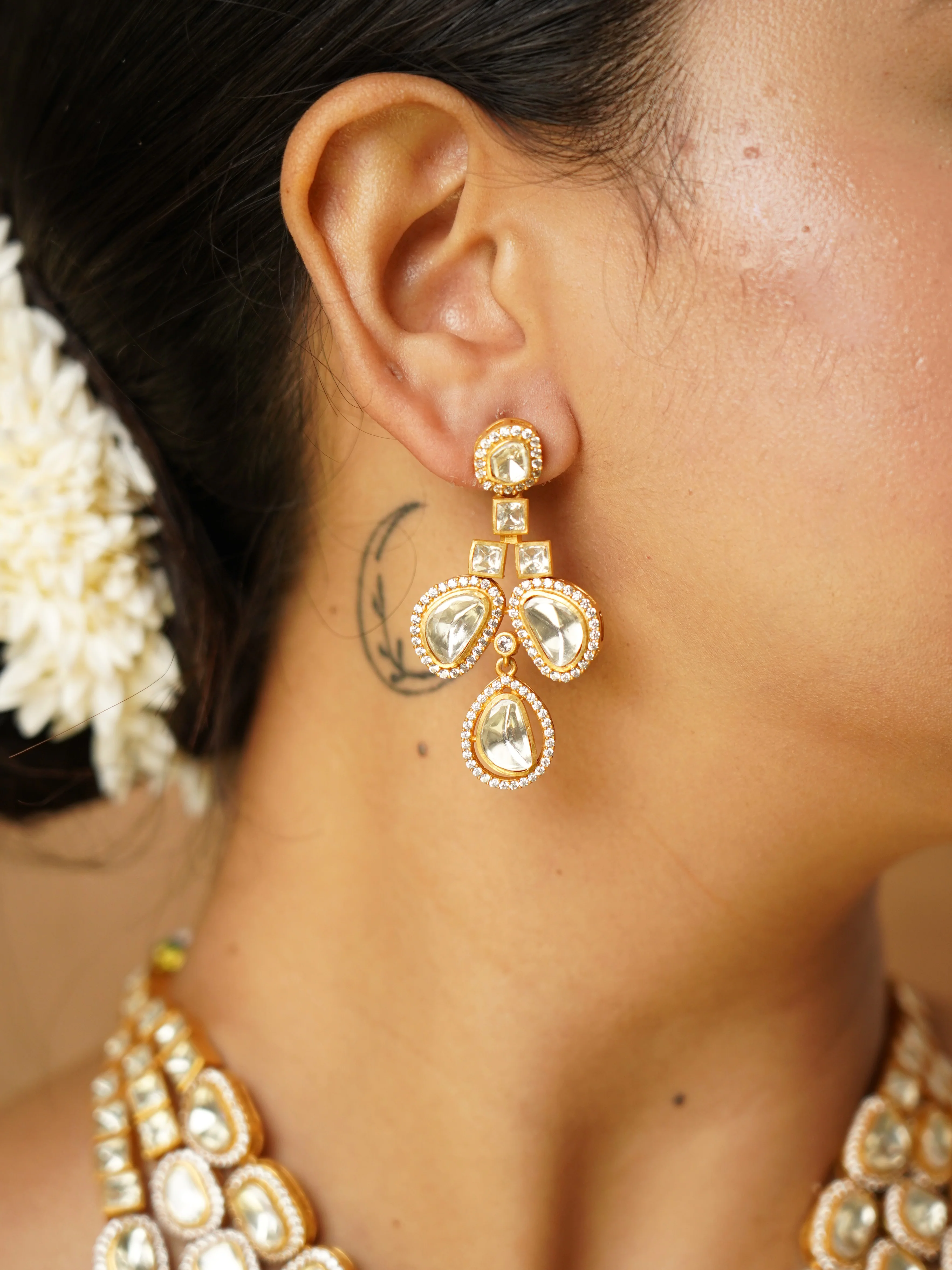 Three-Layer Moissanite Necklace with Screw-Back Earrings - Image 2