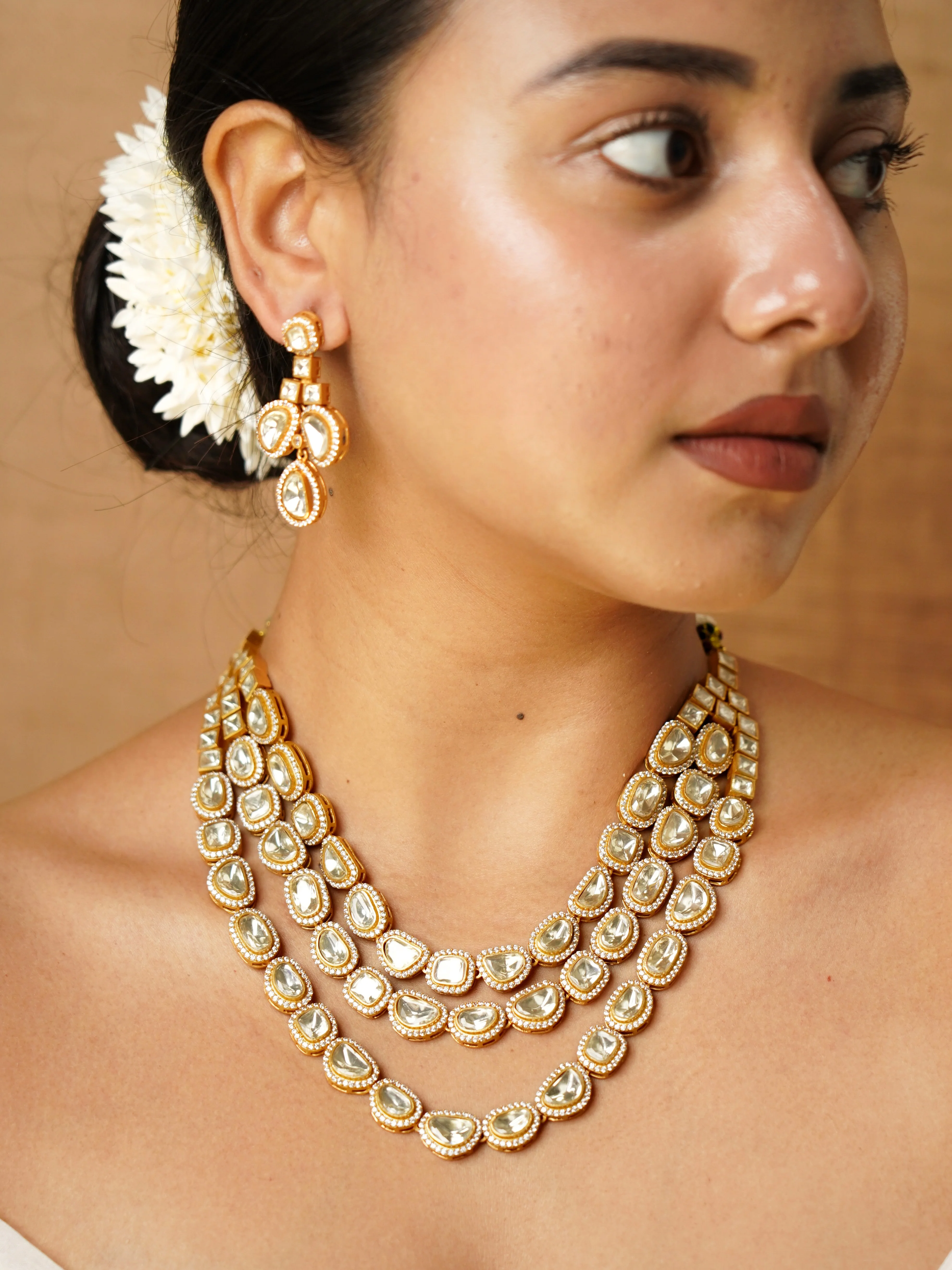 Three-Layer Moissanite Necklace with Screw-Back Earrings - Image 3