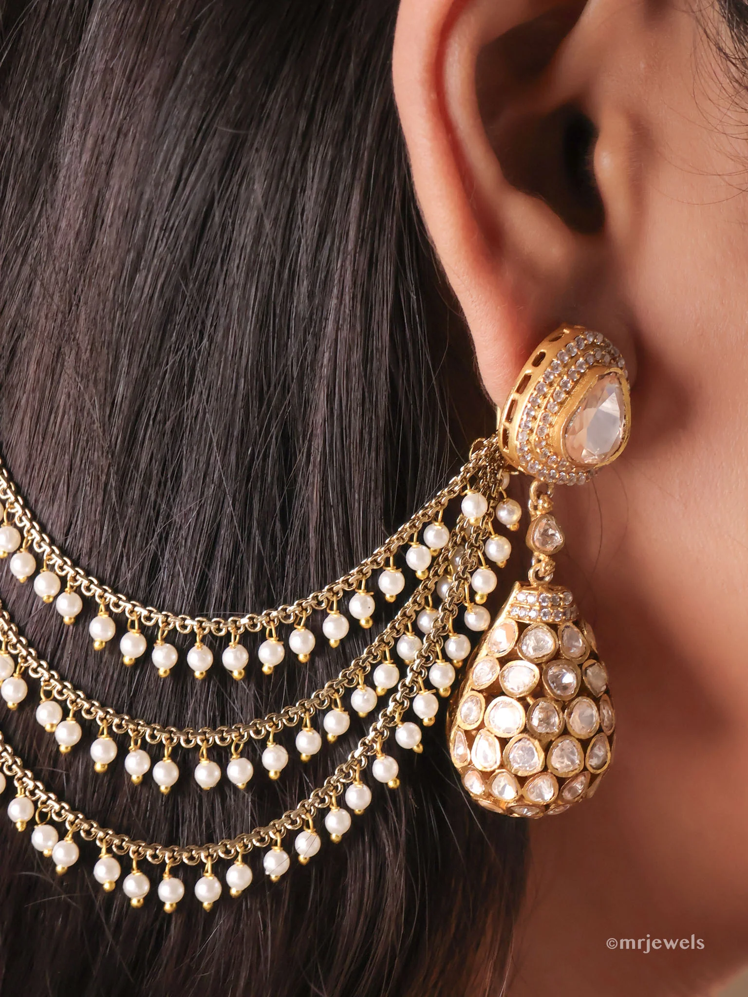 Three layered Pearl Earchain - Image 2