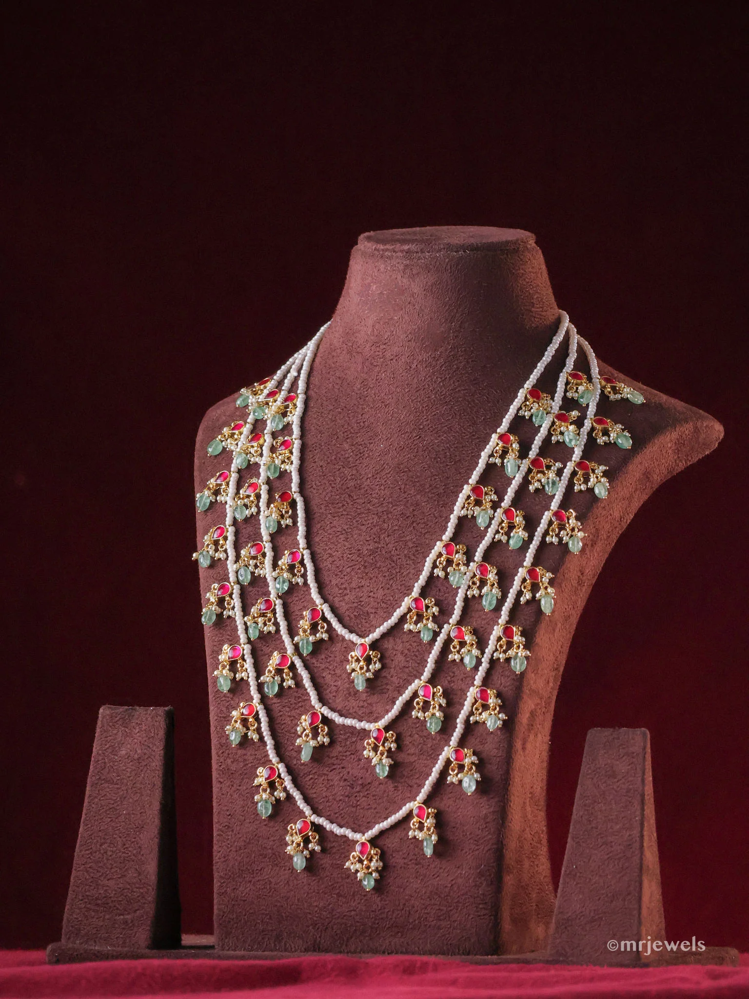 Three lines Jadau Multilayered Necklace