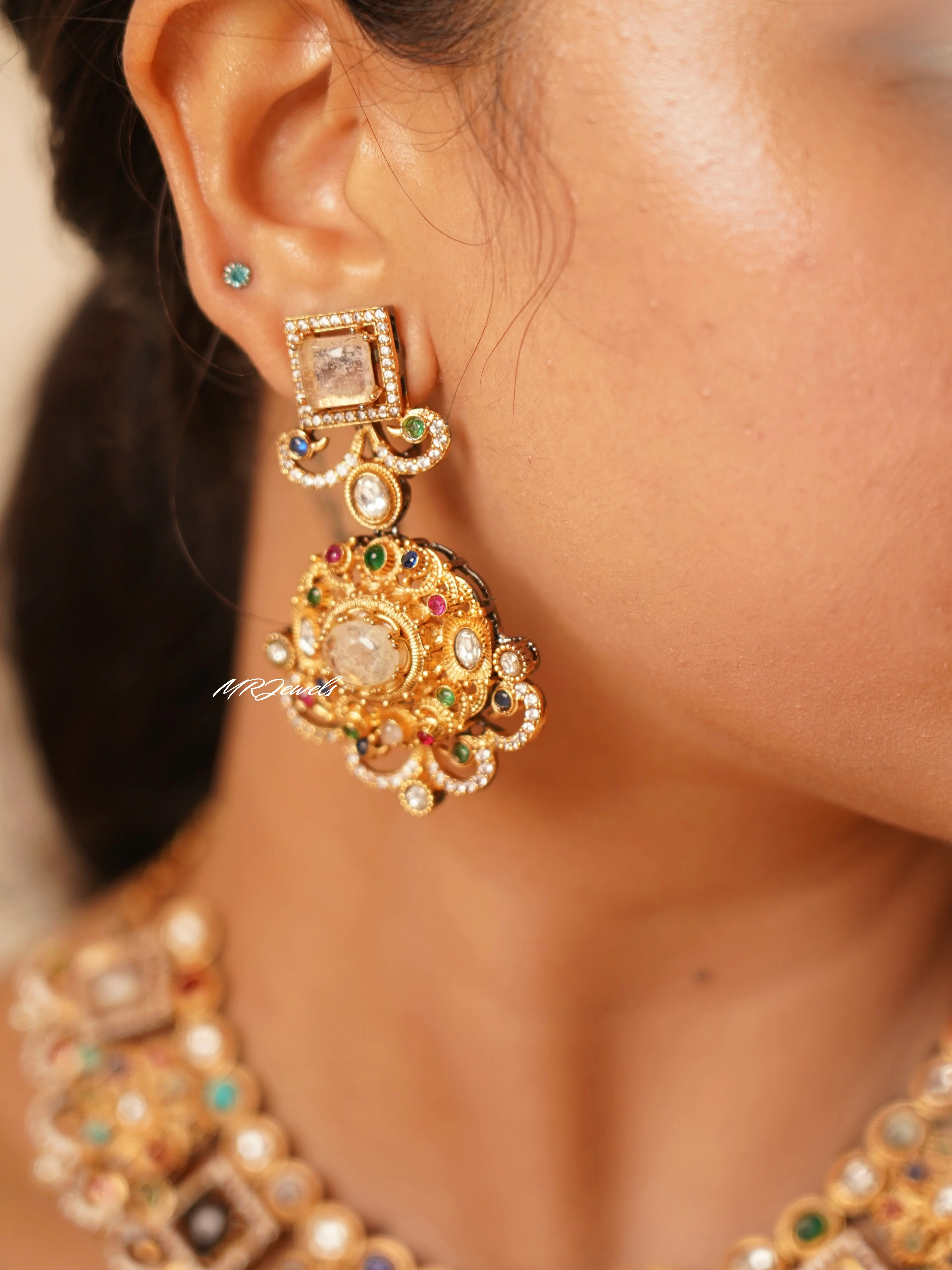 Timeless Grandeur Artisan Necklace with matching earrings -Sabyasachi inspired - Image 3