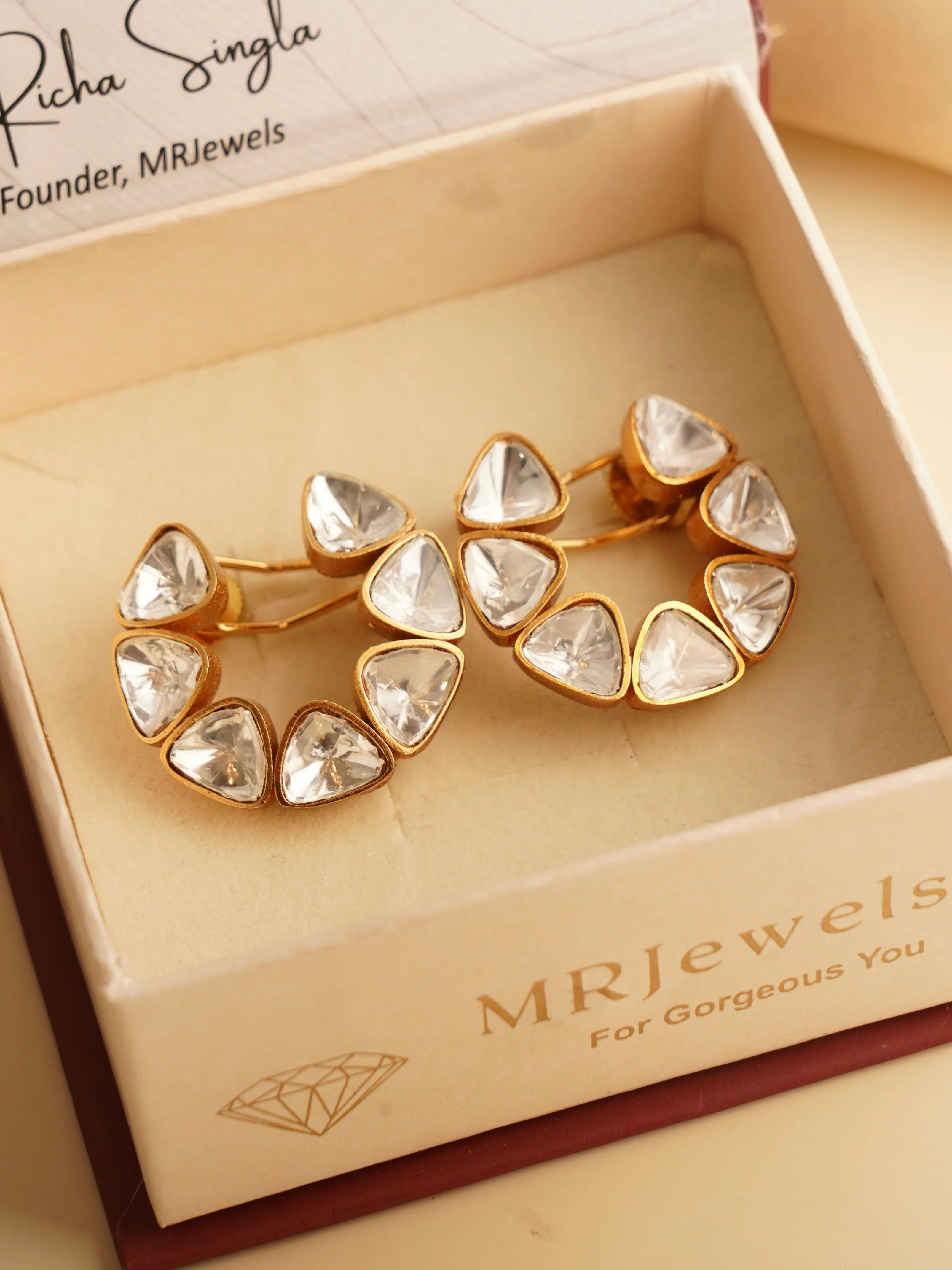 Uncut Diamond Gold Polki Stud Earrings - Image 3