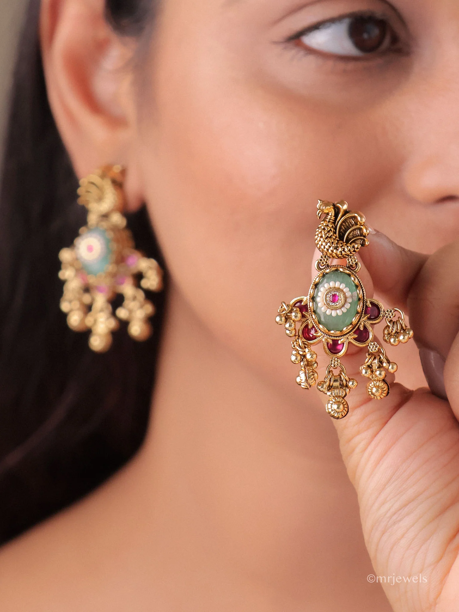 Varnika Peacock Drop Earrings - Image 2