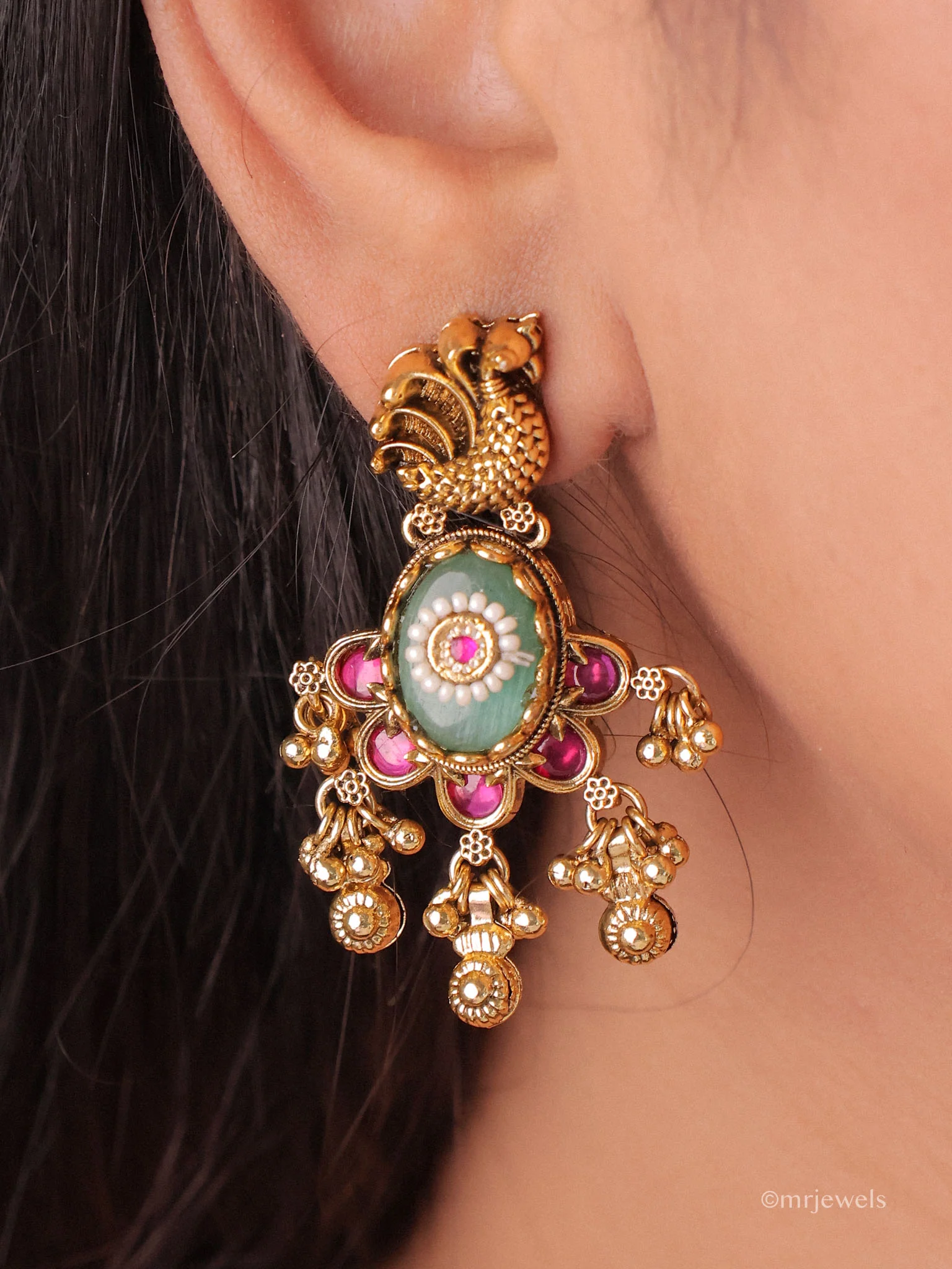 Varnika Peacock Drop Earrings - Image 3