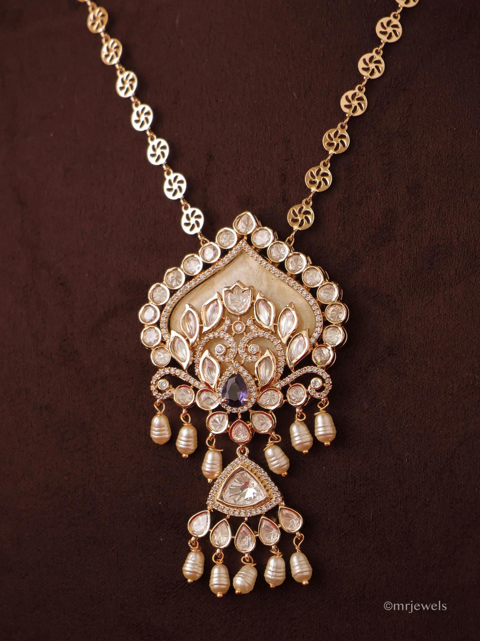 Varnika Polki Pearl Drop Necklace Set - Image 2