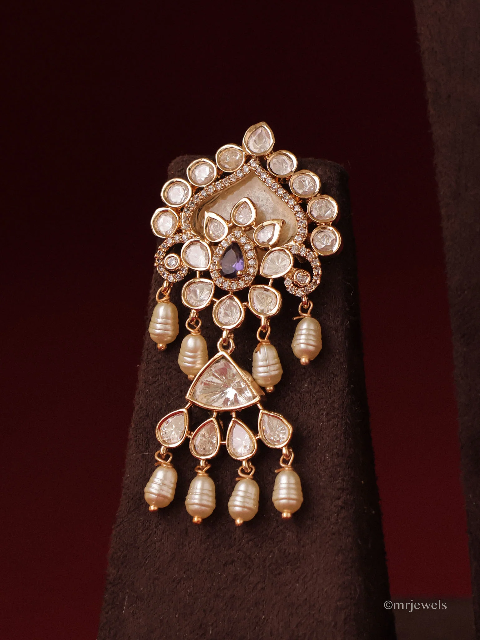 Varnika Polki Pearl Drop Necklace Set - Image 3