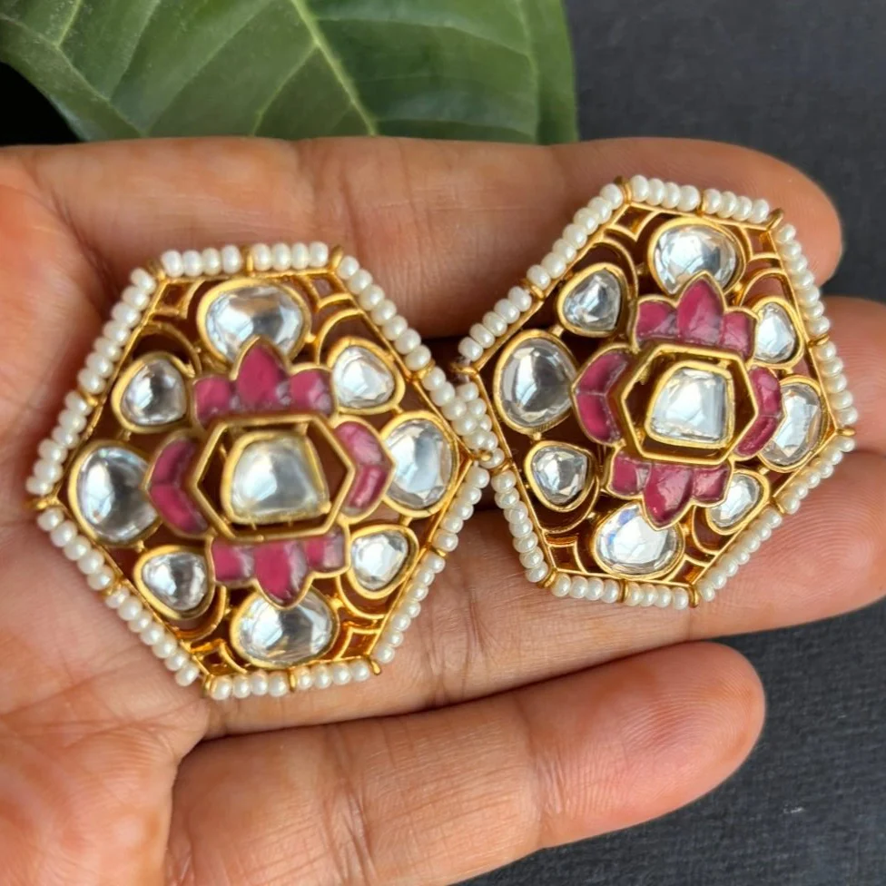 Verdant Bloom Kundan Stud Earrings - Image 3