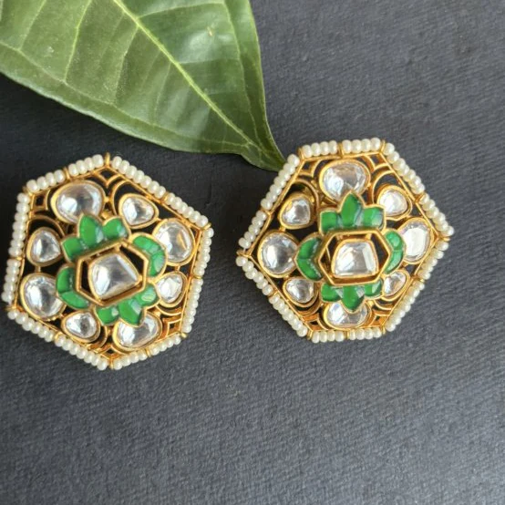 Verdant Bloom Kundan Stud Earrings - Image 4