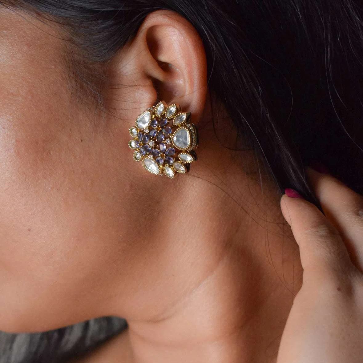 Victorian Bloom Stud Earrings( With back clip) - Image 5