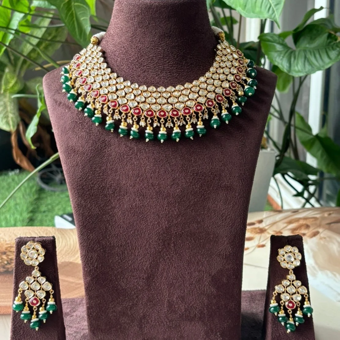 Vilandi Kundan Polki Necklace with lovely earrings-Next to real gold look - Image 3
