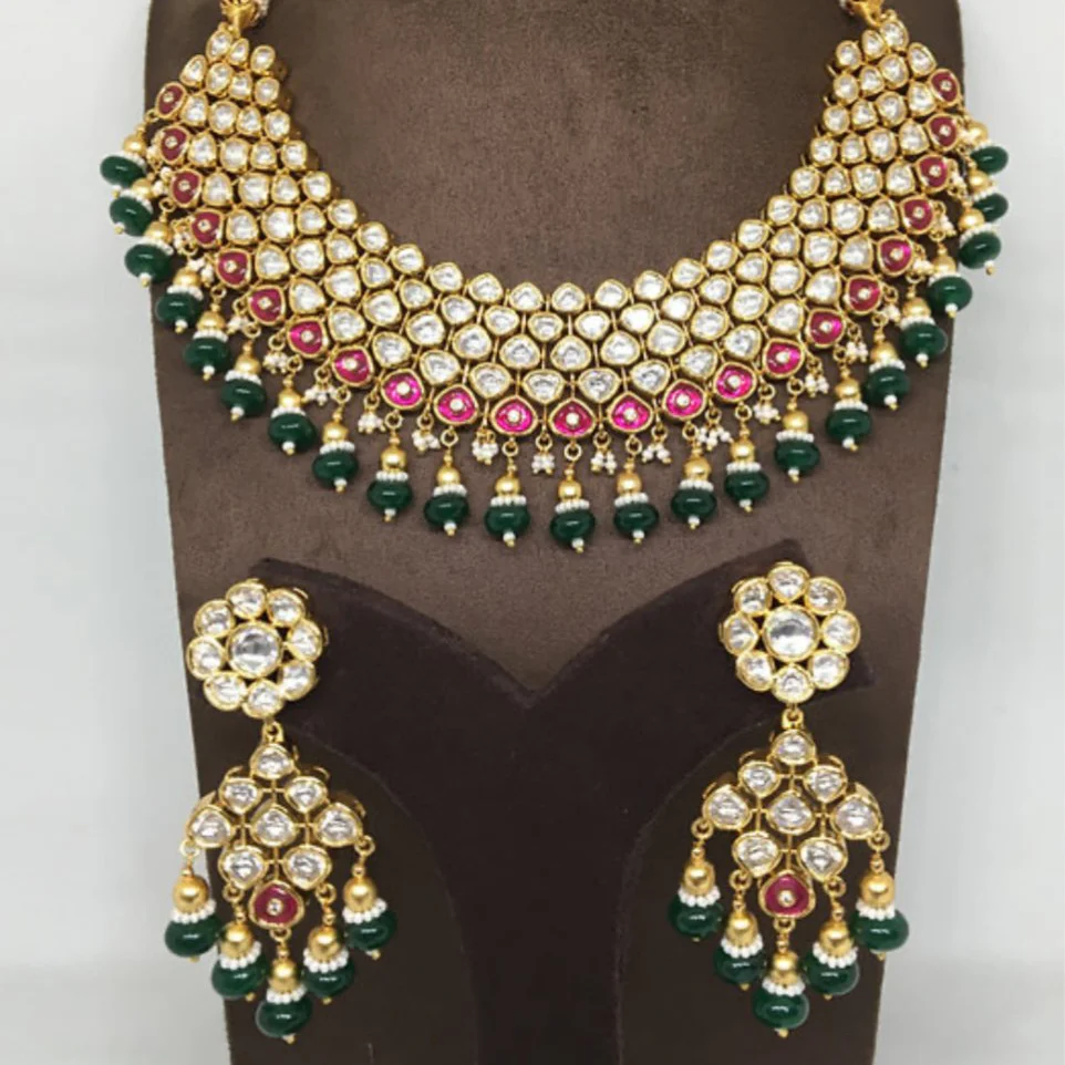 Vilandi Kundan Polki Necklace with lovely earrings-Next to real gold look - Image 4