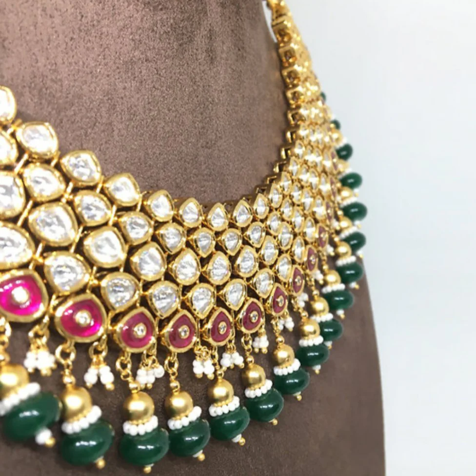 Vilandi Kundan Polki Necklace with lovely earrings-Next to real gold look - Image 5