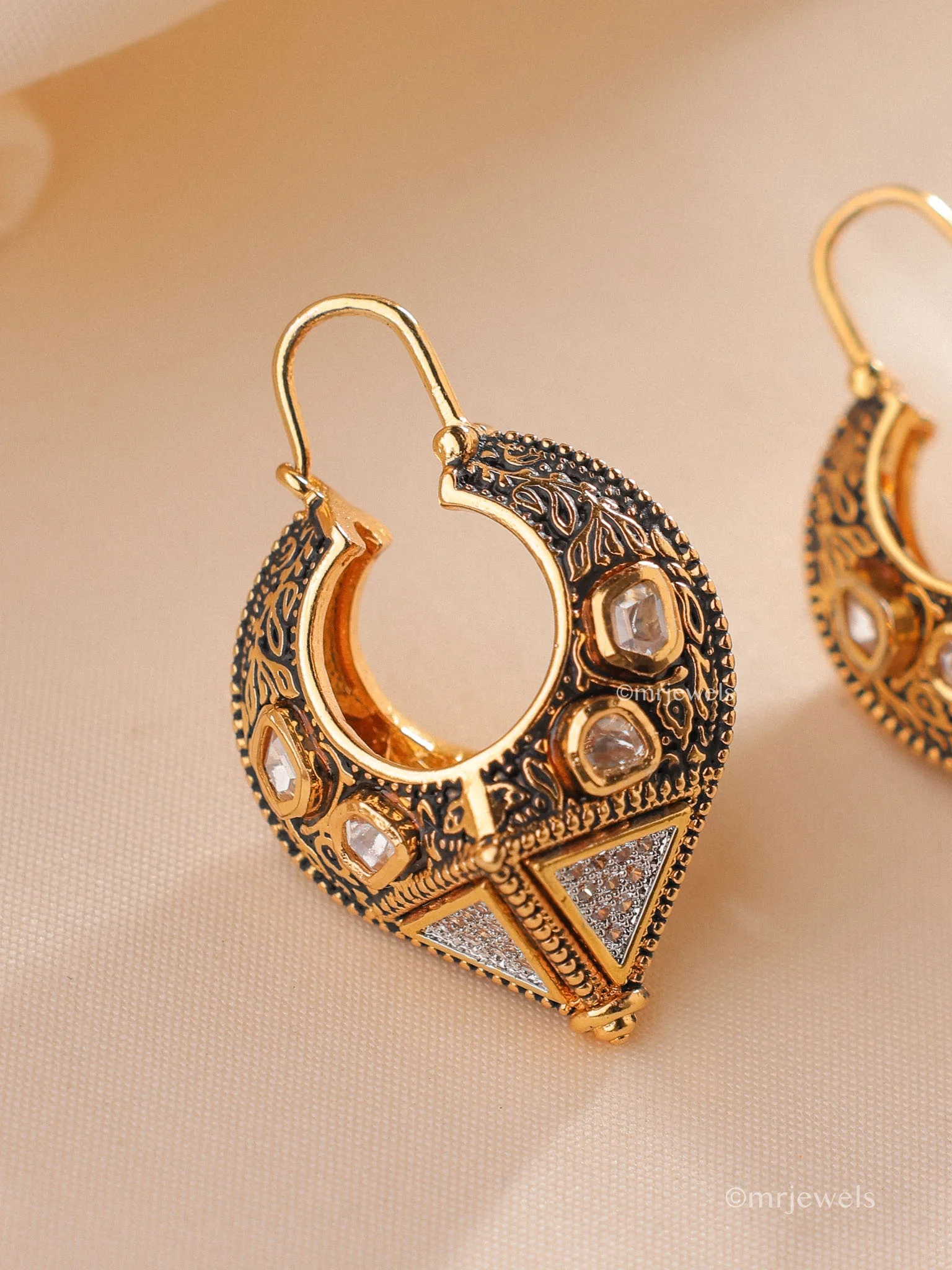 Vintage Polki Statement Drop Earrings - Image 2
