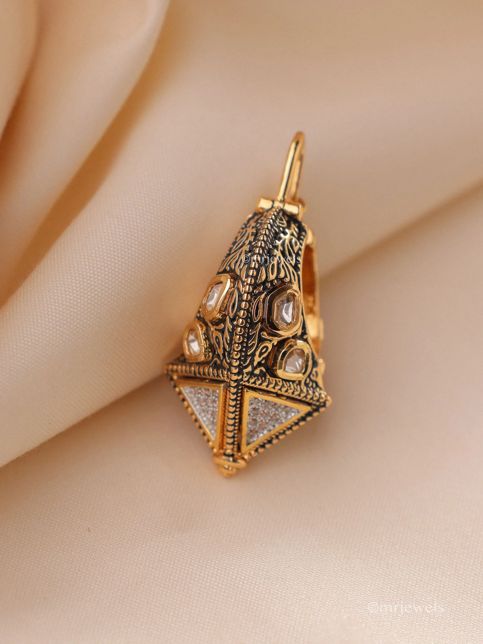 Vintage Polki Statement Drop Earrings - Image 3