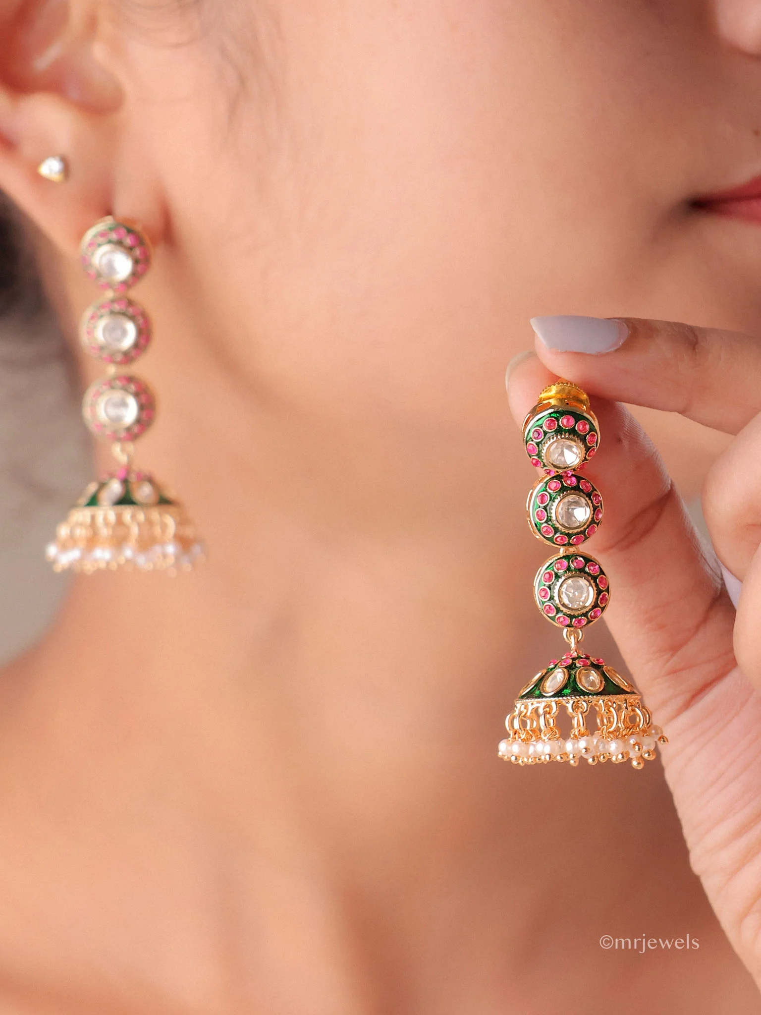 Vritika Polki Meenakari Jhumkas - Image 2