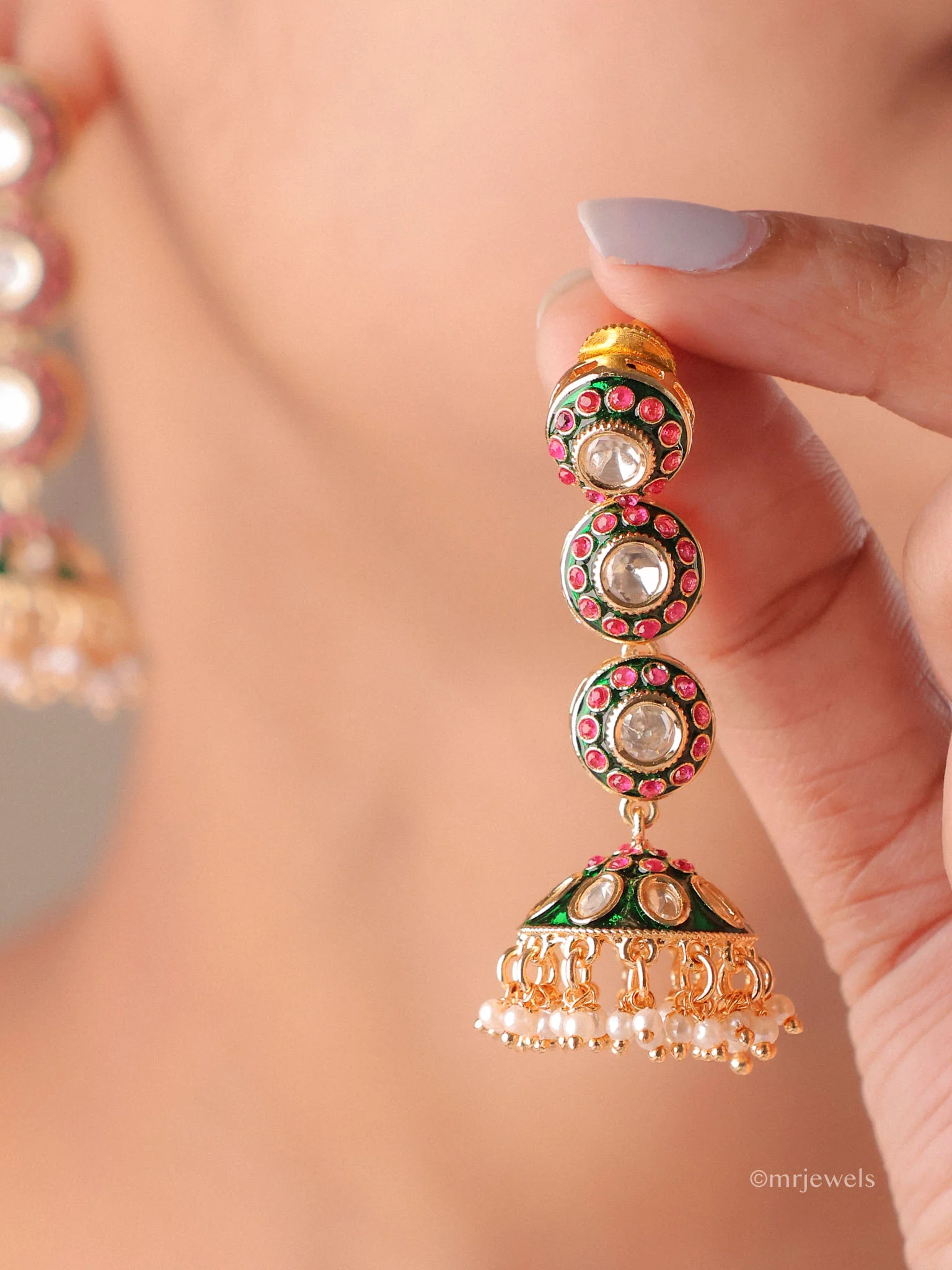 Vritika Polki Meenakari Jhumkas - Image 3