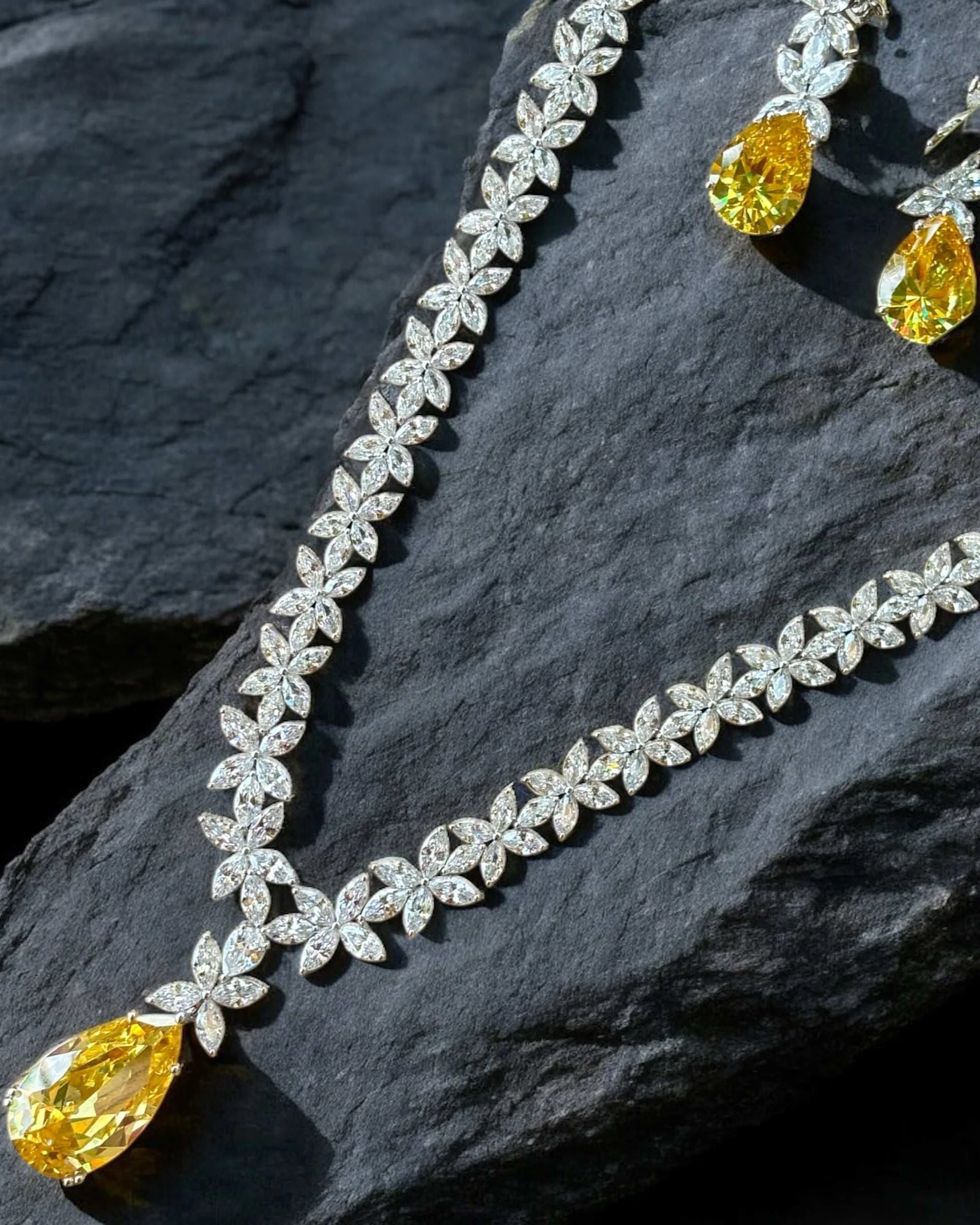 White Rhodium Finish Yellow Sapphire Stone Drop
Necklace Set - Image 3