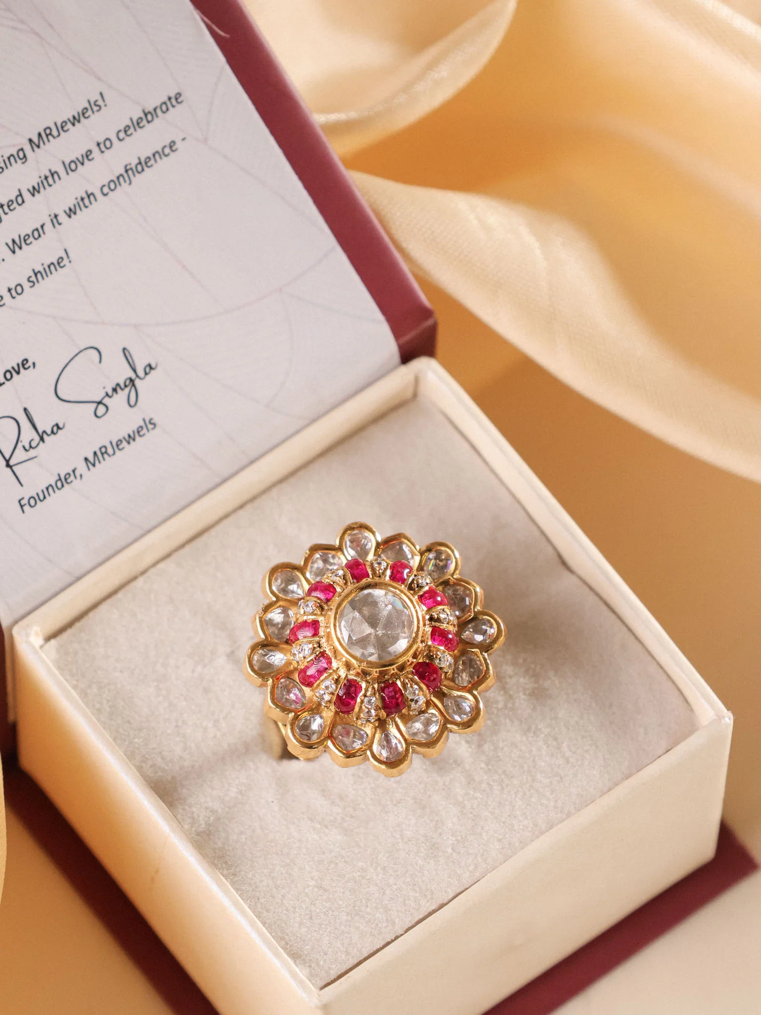 Zaria Navratna Polki Cocktail Ring - Image 4