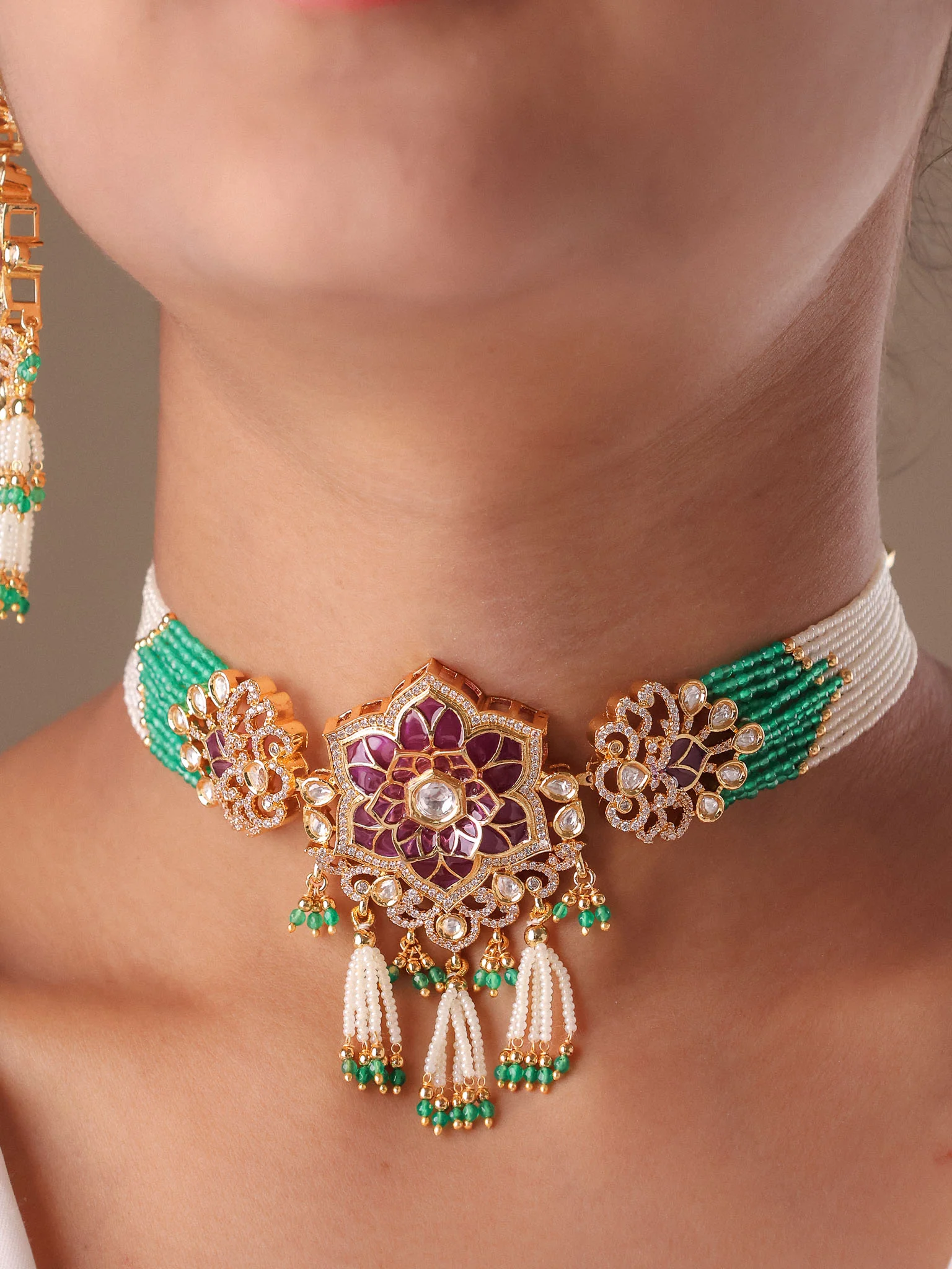 Zarina Floral Polki Choker Set - Image 2