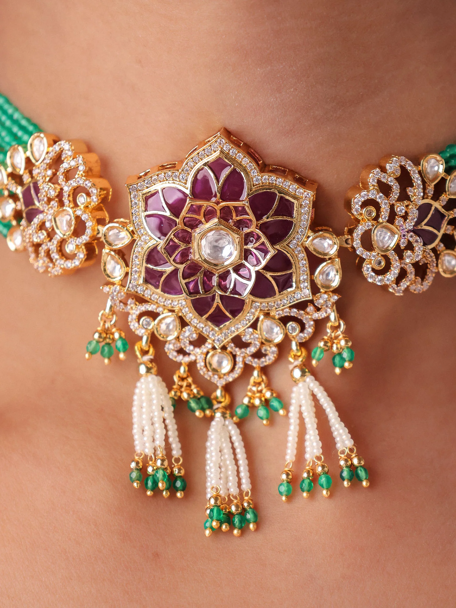 Zarina Floral Polki Choker Set - Image 3