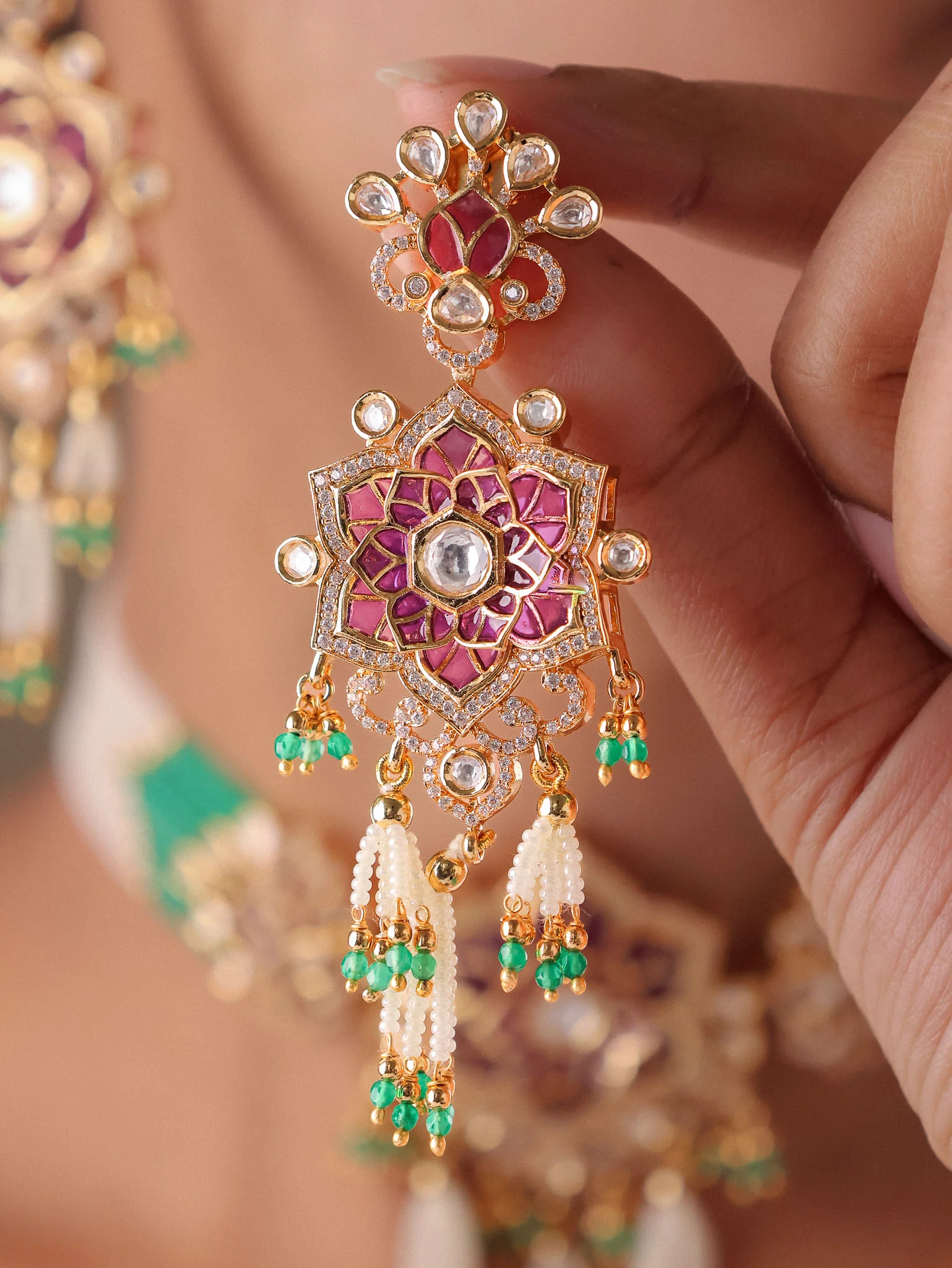 Zarina Floral Polki Choker Set - Image 4