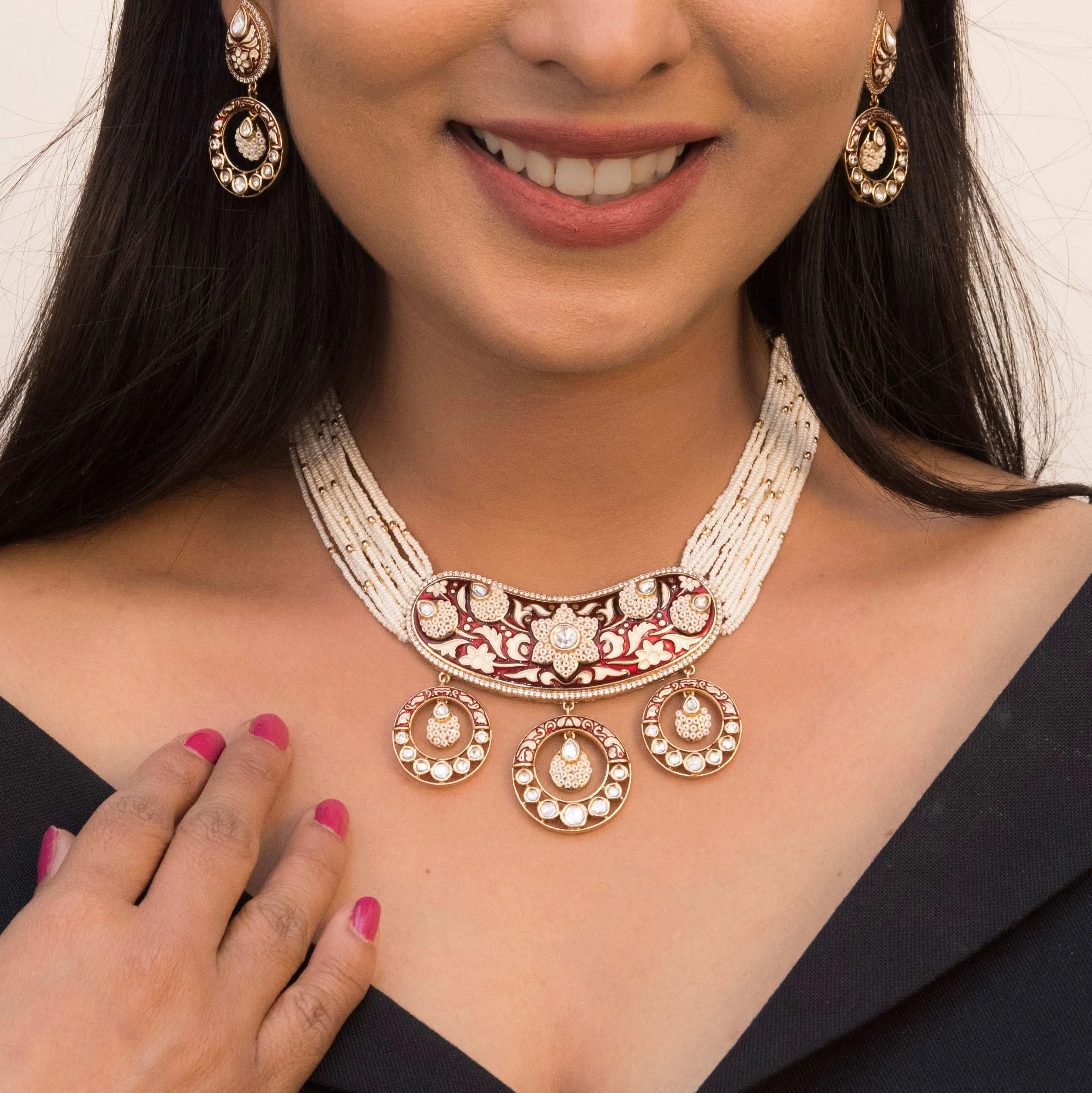 Zarira Enamel Pearl Necklace Set - Image 2