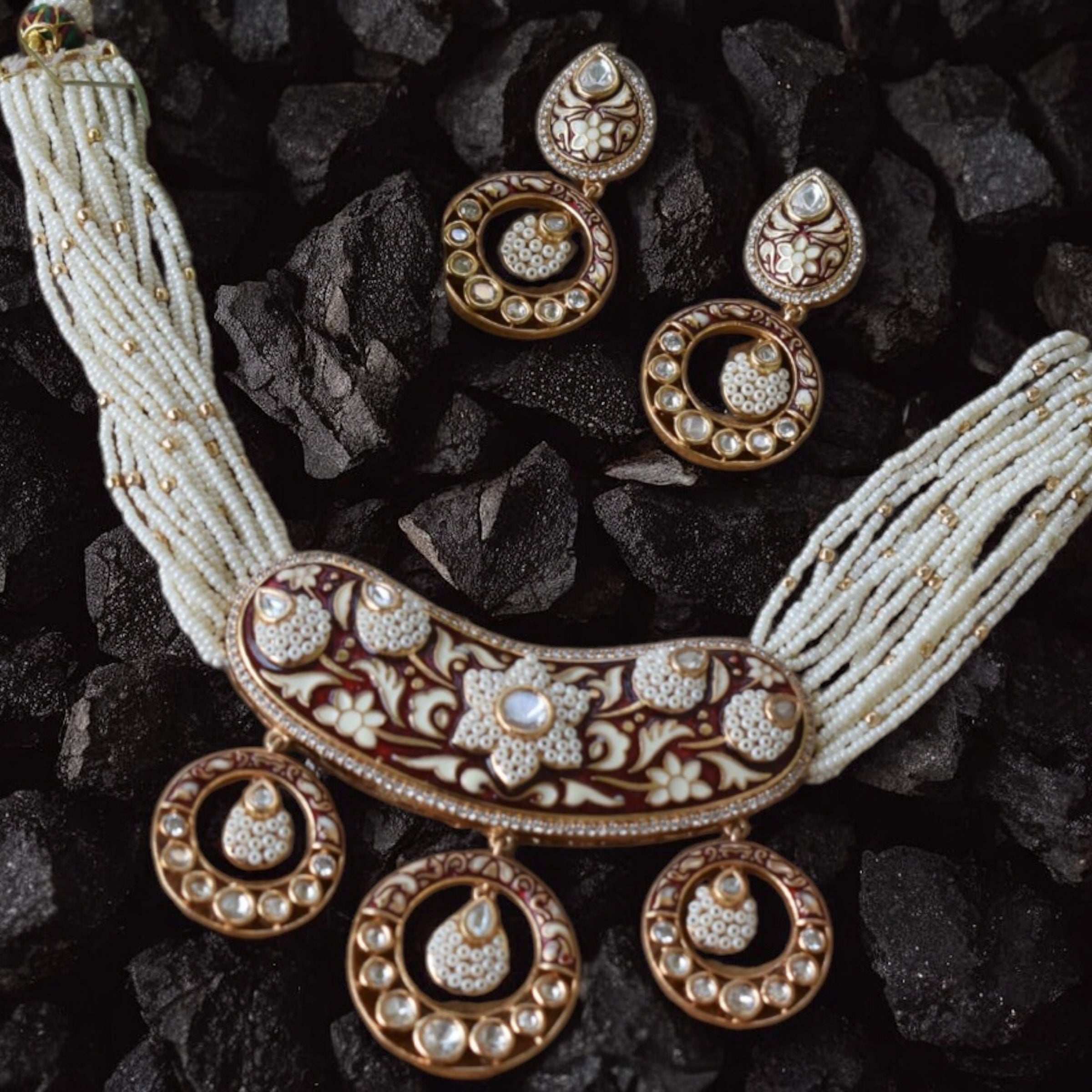 Zarira Enamel Pearl Necklace Set - Image 4