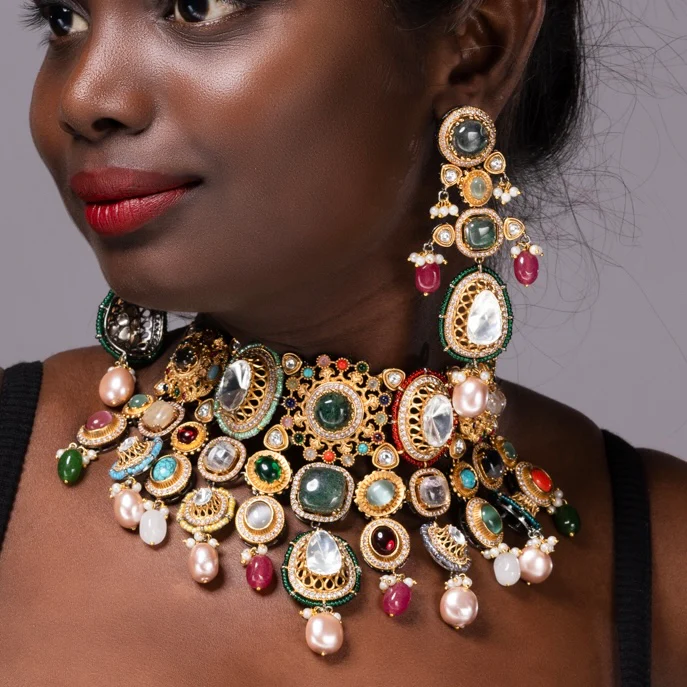 Zayra – Lavish Gems Sabya-Inspired Choker Earrings Set