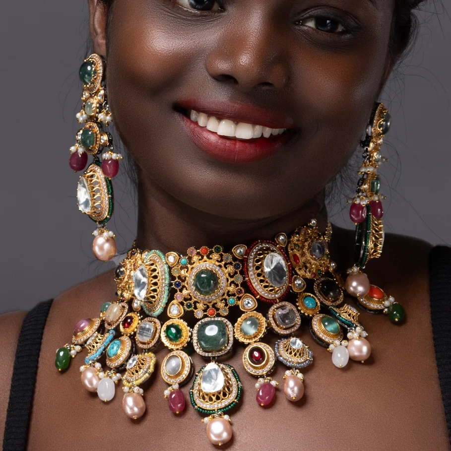 Zayra – Lavish Gems Sabya-Inspired Choker Earrings Set - Image 2