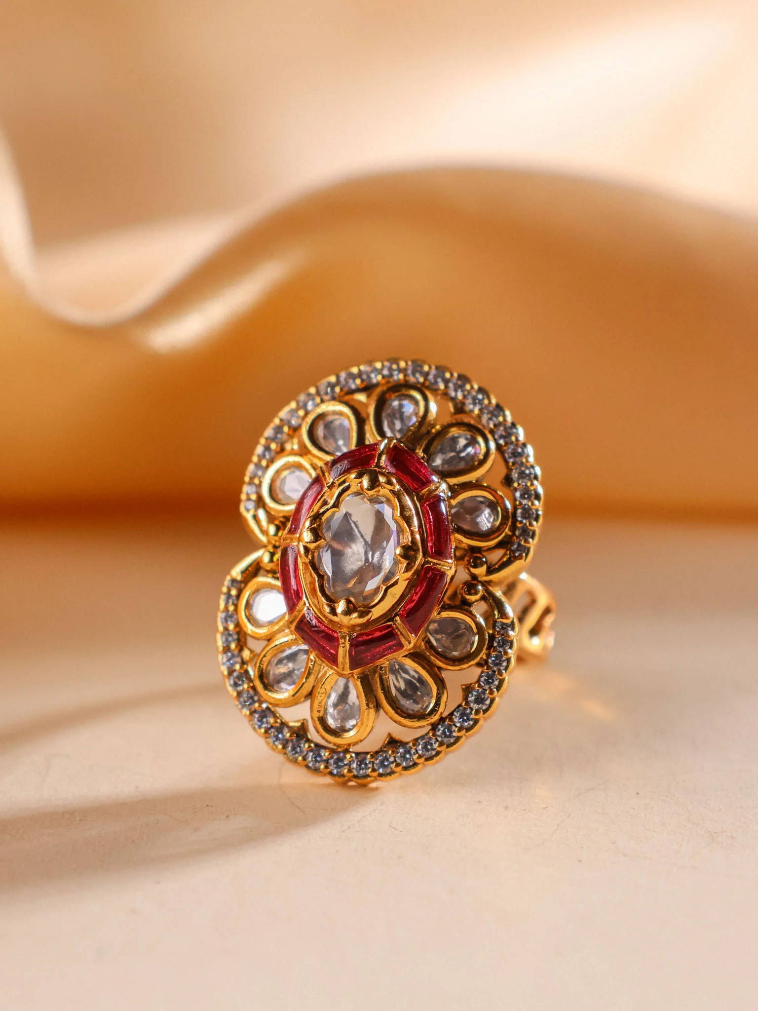 Zehra Antique Polki Cocktail Ring - Image 2