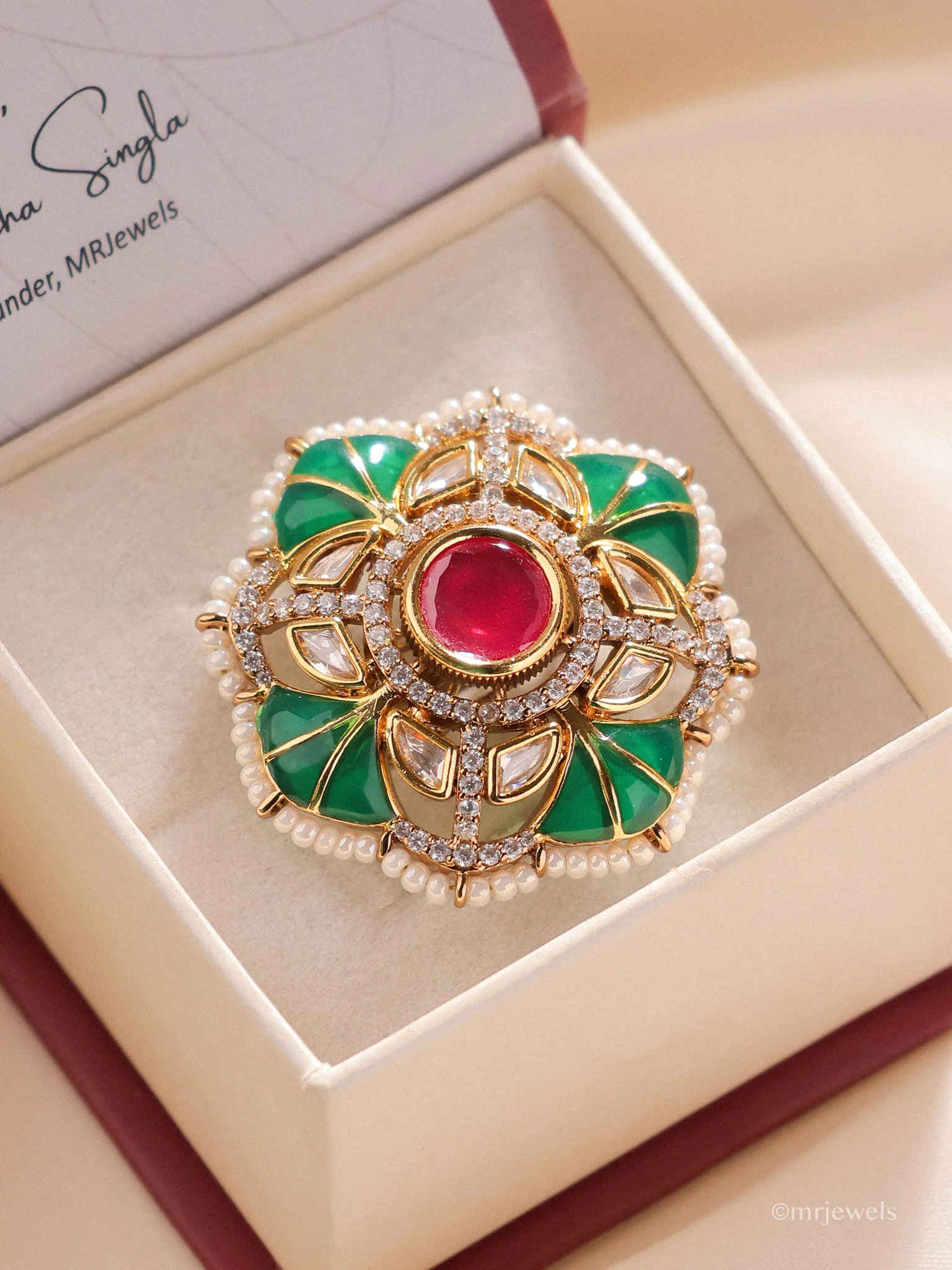Zehra Emerald Floral Cocktail Ring