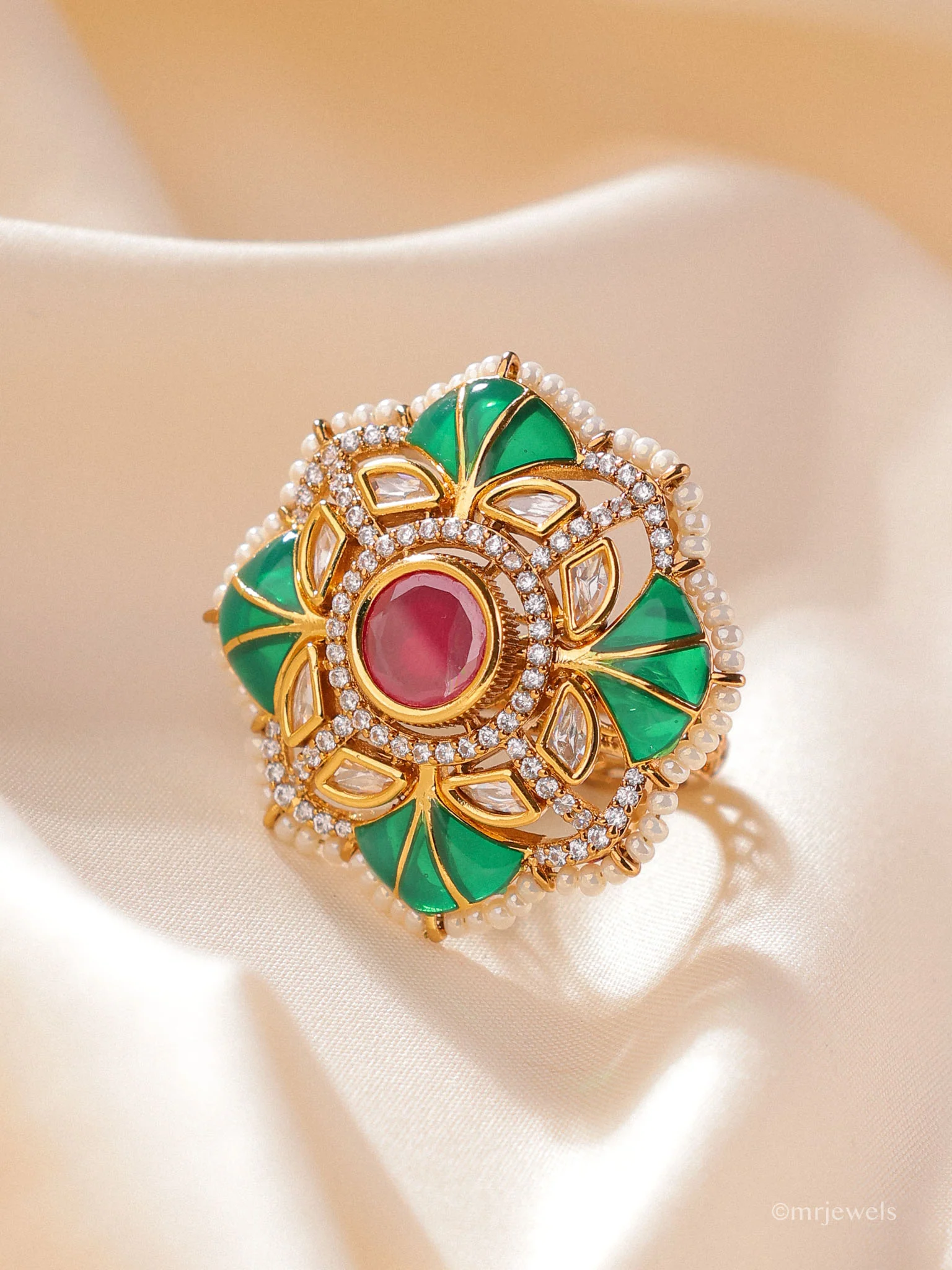 Zehra Emerald Floral Cocktail Ring - Image 2