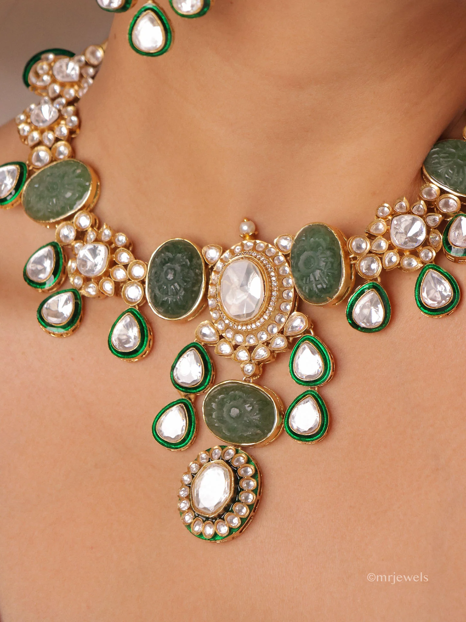Zehra Jade Polki Choker Set - Image 2