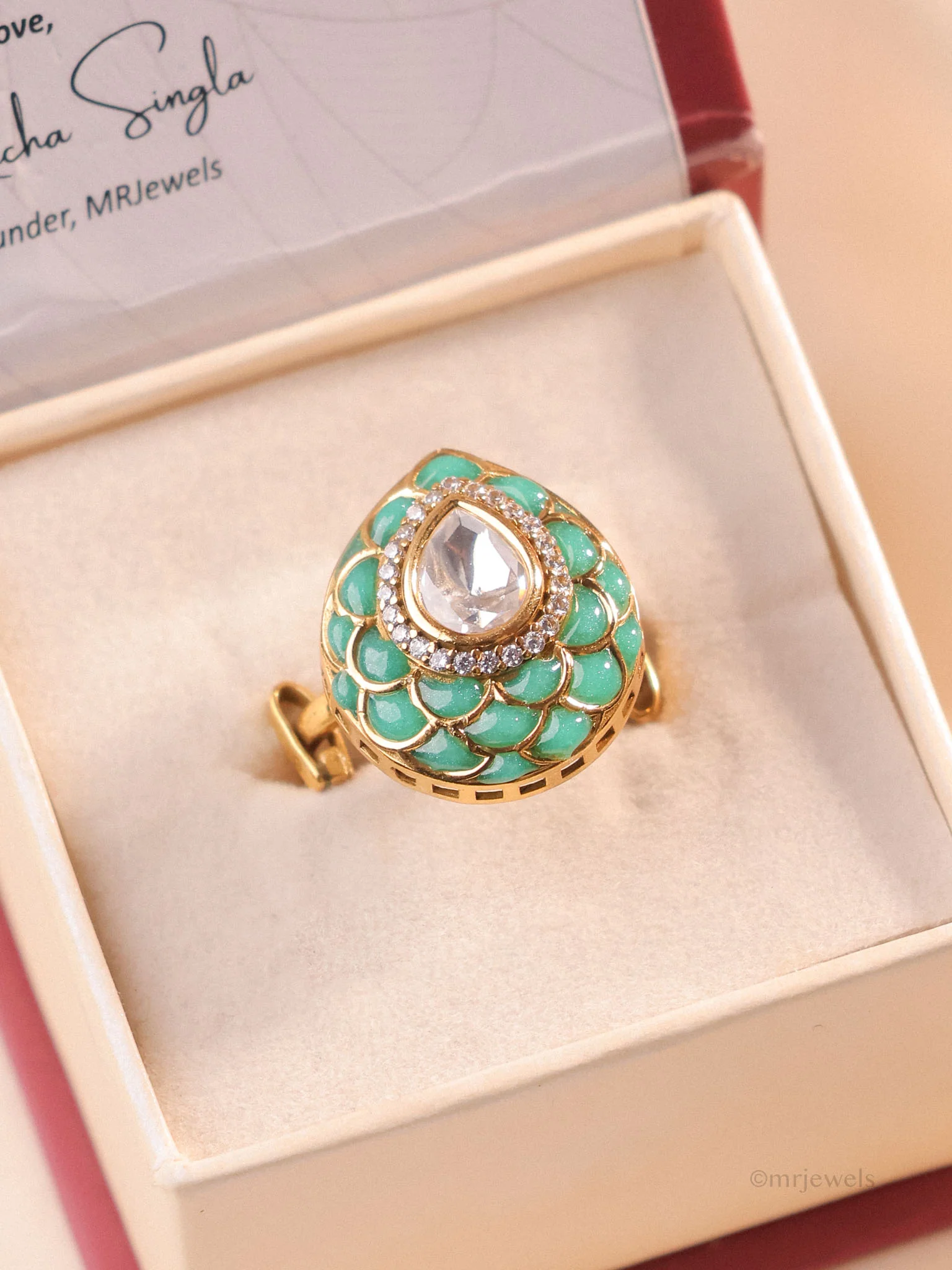 Zehra Meenakari Polki Ring - Image 12