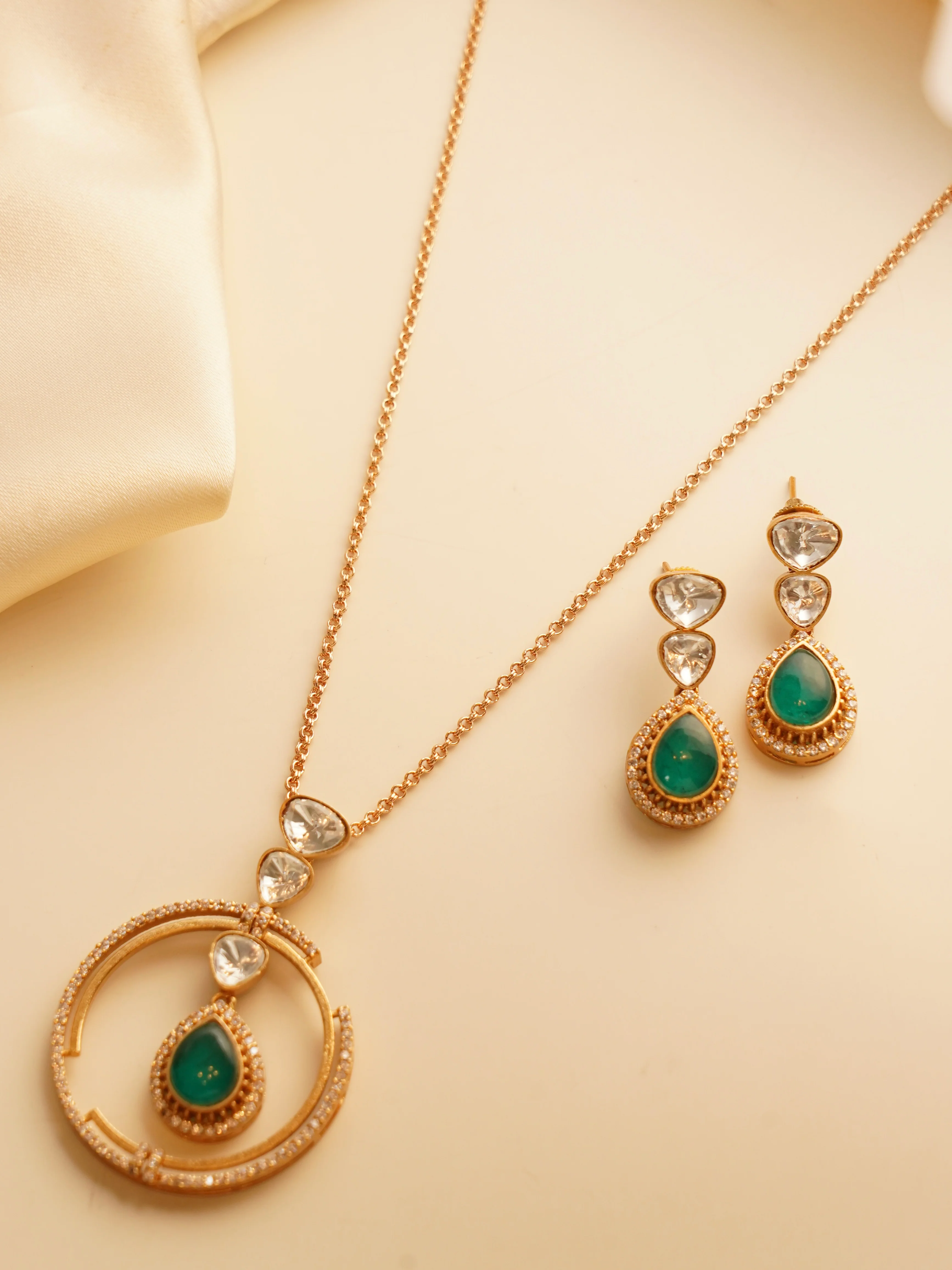 Ziva Circle Drop Set – Emerald & Ruby Variants - Image 3