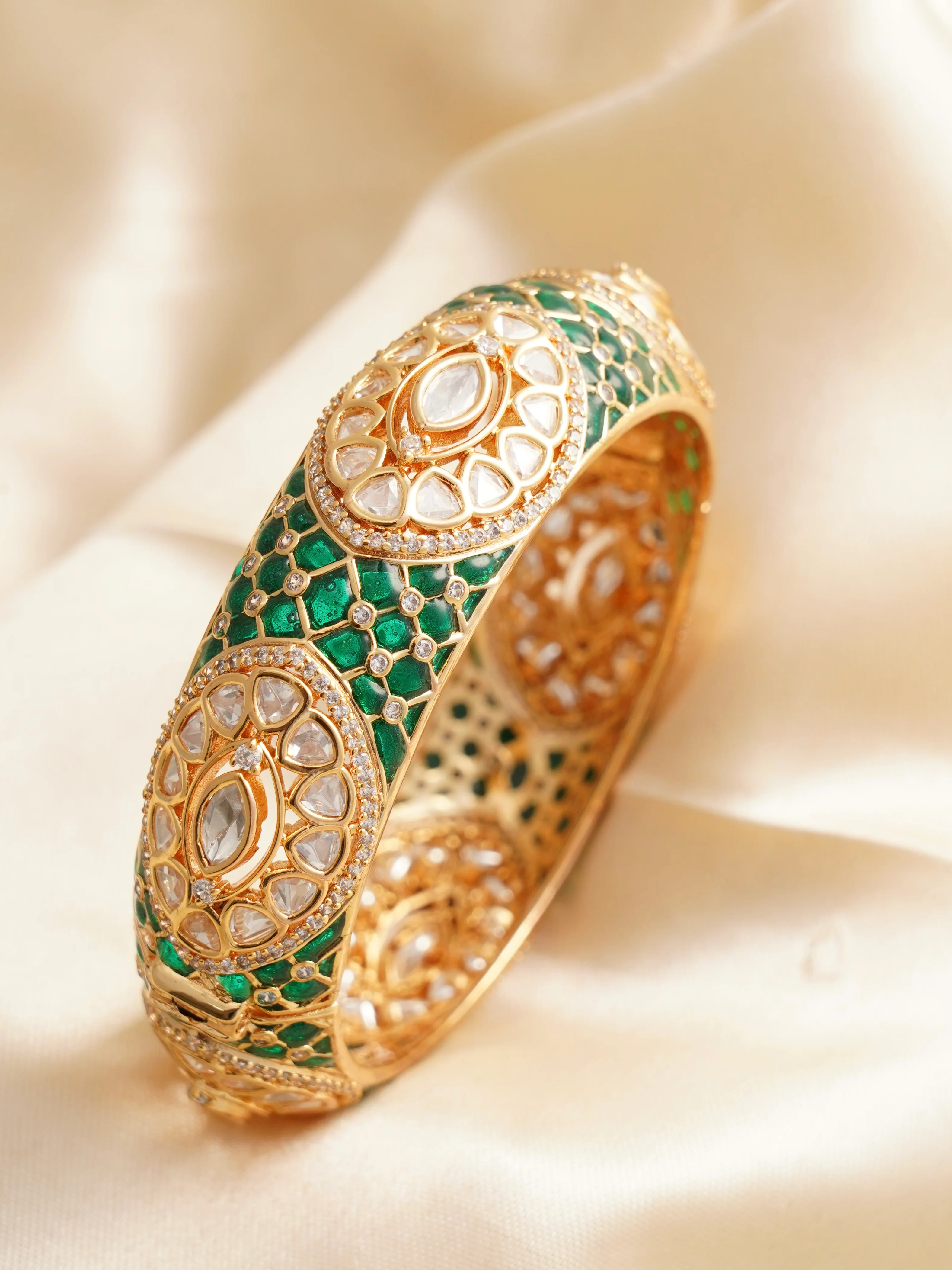 Zoya Gold-Plated Kundan and Enamel Kada Bangle