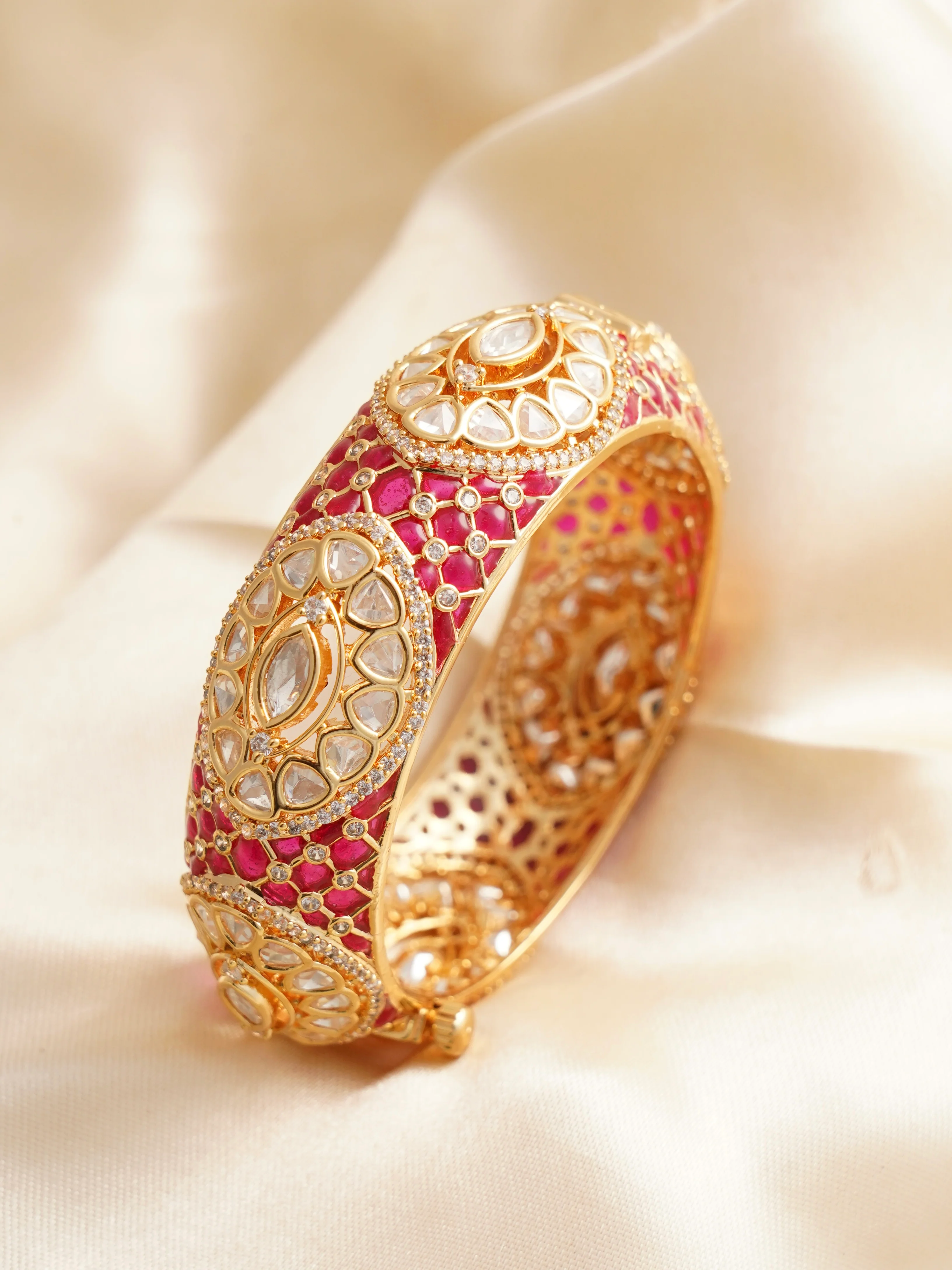 Zoya Gold-Plated Kundan and Enamel Kada Bangle - Image 2