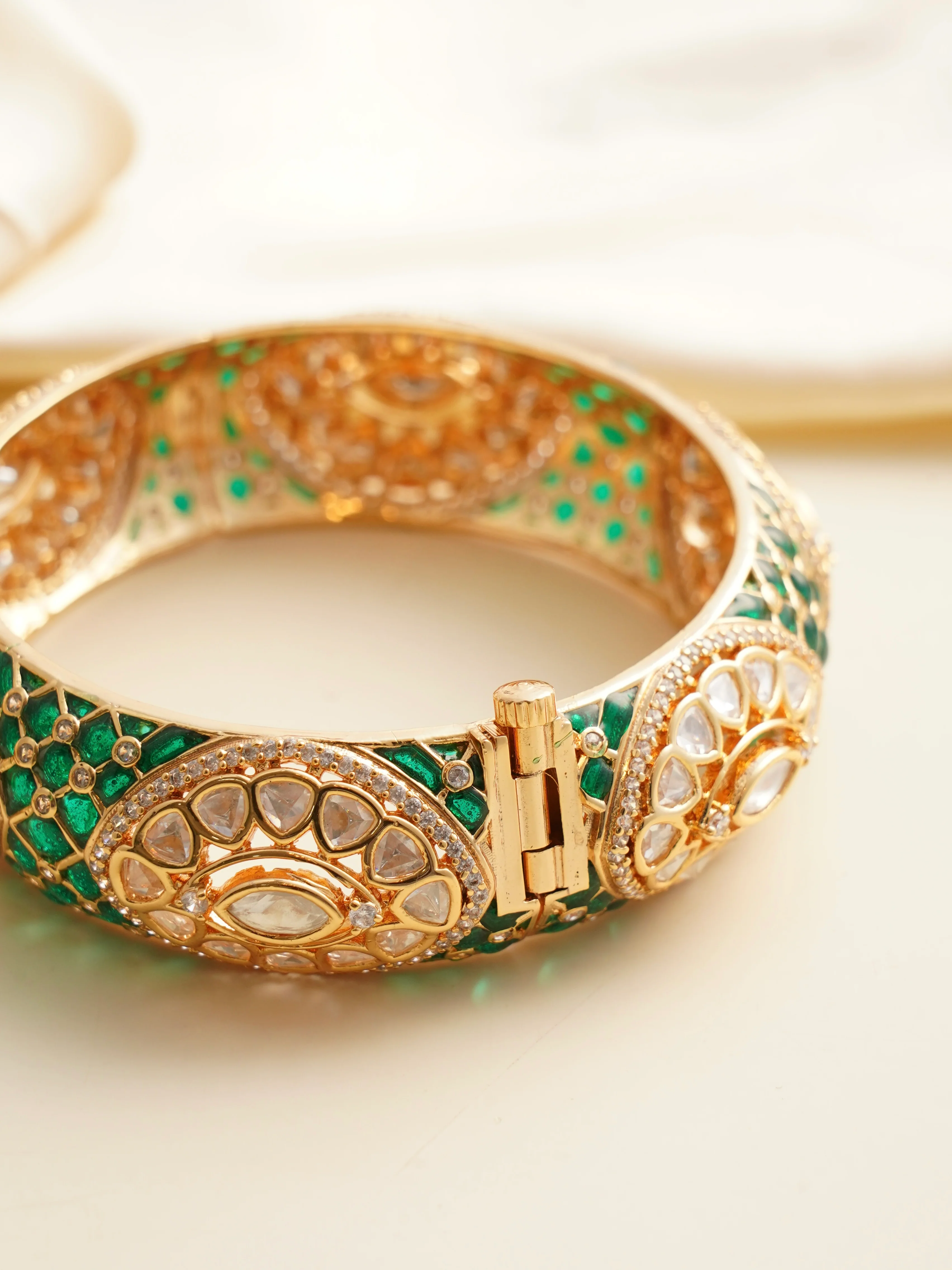 Zoya Gold-Plated Kundan and Enamel Kada Bangle - Image 3