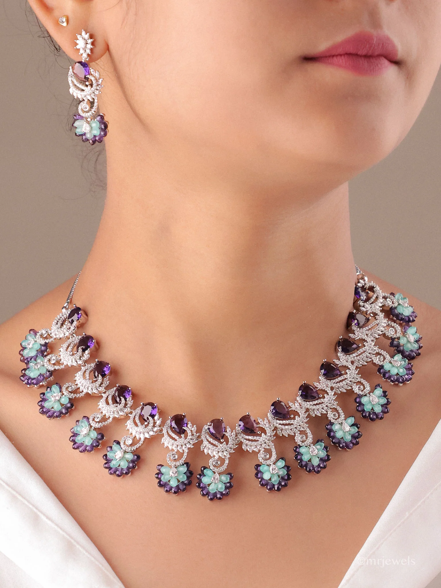 Zyra Amethyst Floral Necklace Set